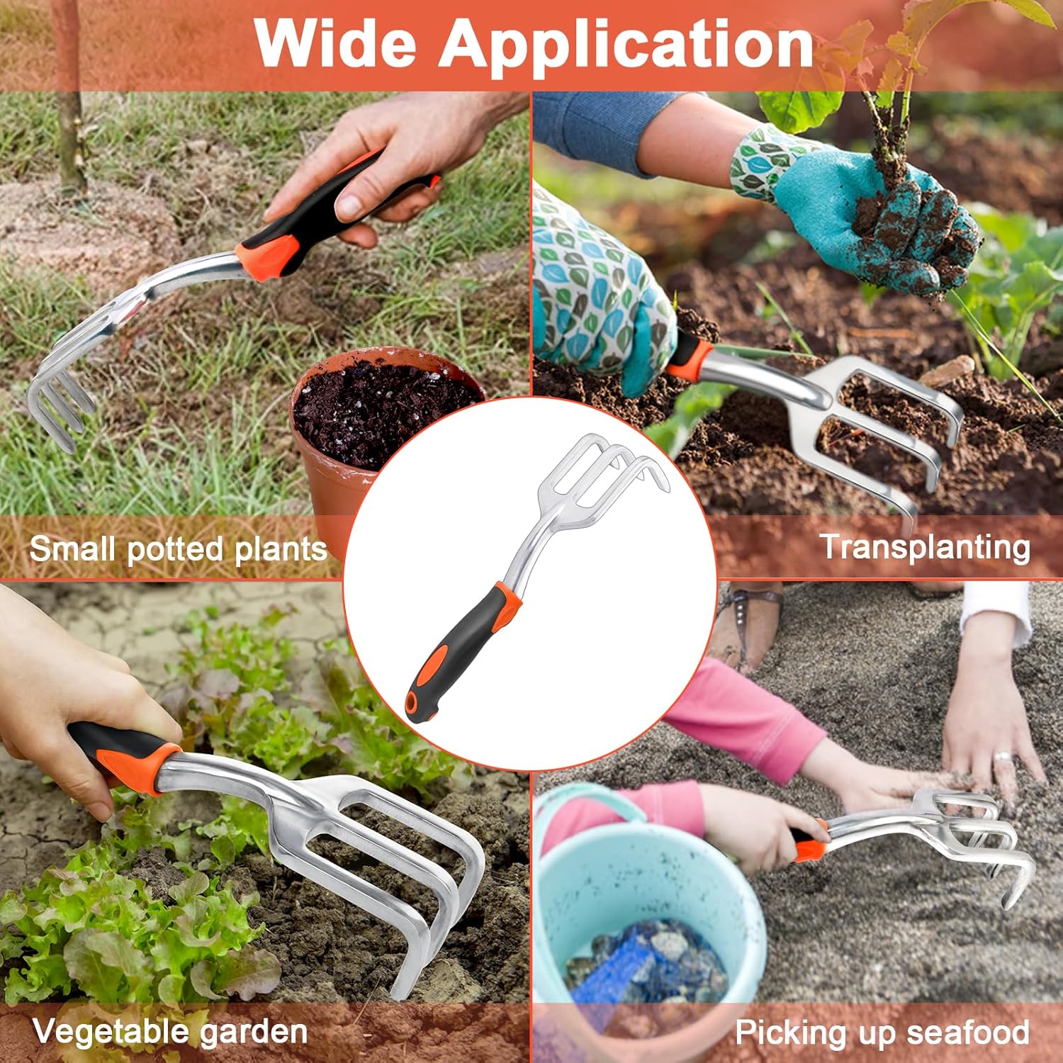Hand Rake Garden Tool, Heavy Duty Hand Cultivators for Gardening, Small Garden Claw Tool Garden Handrake with Ergonomic Handle, Weed Rake Cultivator Tool for Cultivating, Loosening, Weeding - Image 7