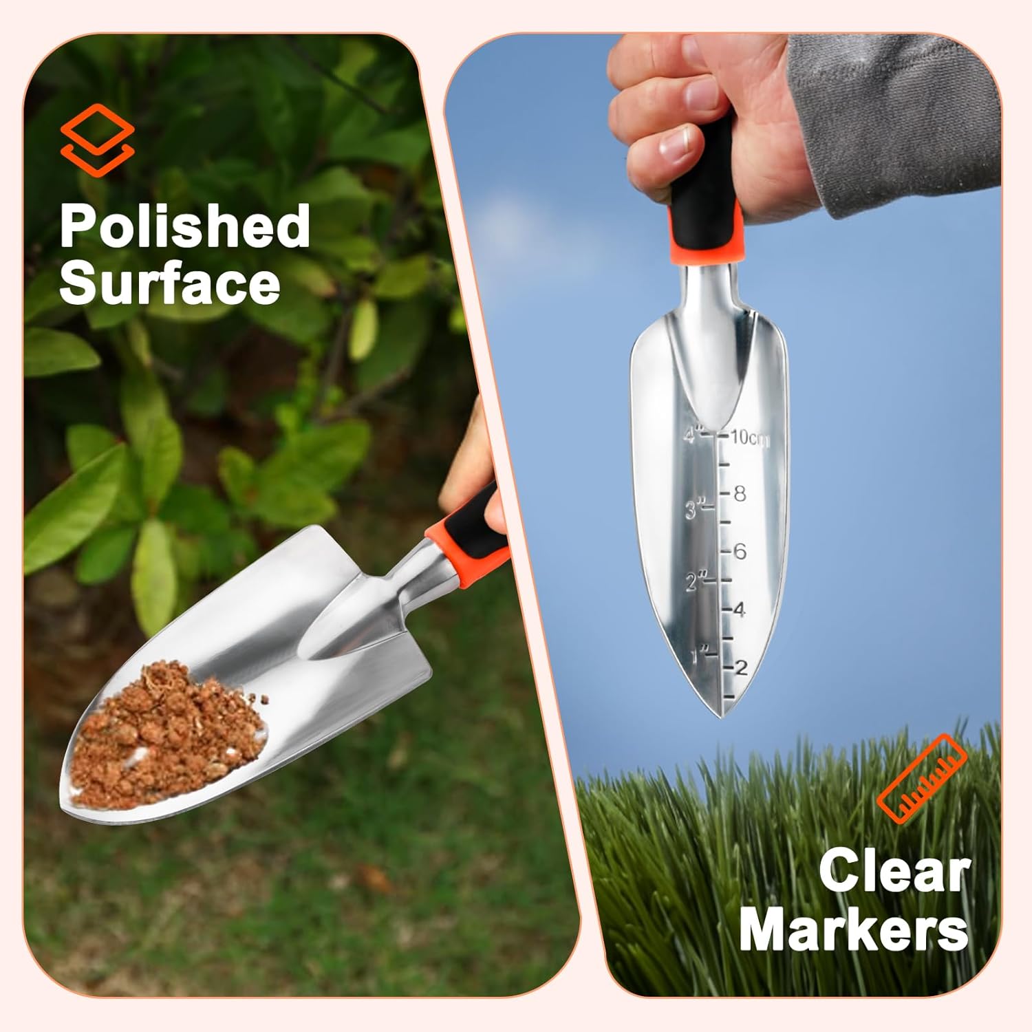 Garden Shovel Trowel Garden Tool Set, 2 Pack Heavy Duty Gardening Tools Set Include Wide Garden Trowel, Hand Shovel with Measurement Mark, Small Shovels for Gardening Digging Planting Transplanting - Image 5