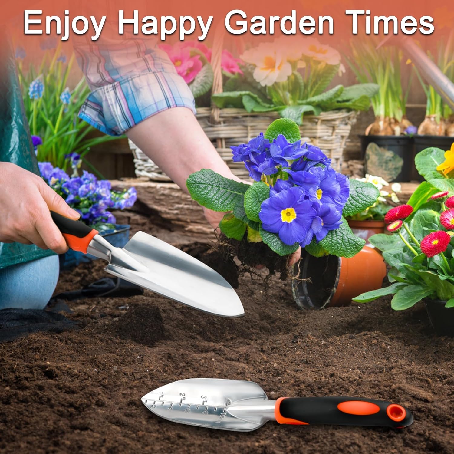 Garden Shovel Trowel Garden Tool Set, 2 Pack Heavy Duty Gardening Tools Set Include Wide Garden Trowel, Hand Shovel with Measurement Mark, Small Shovels for Gardening Digging Planting Transplanting - Image 6