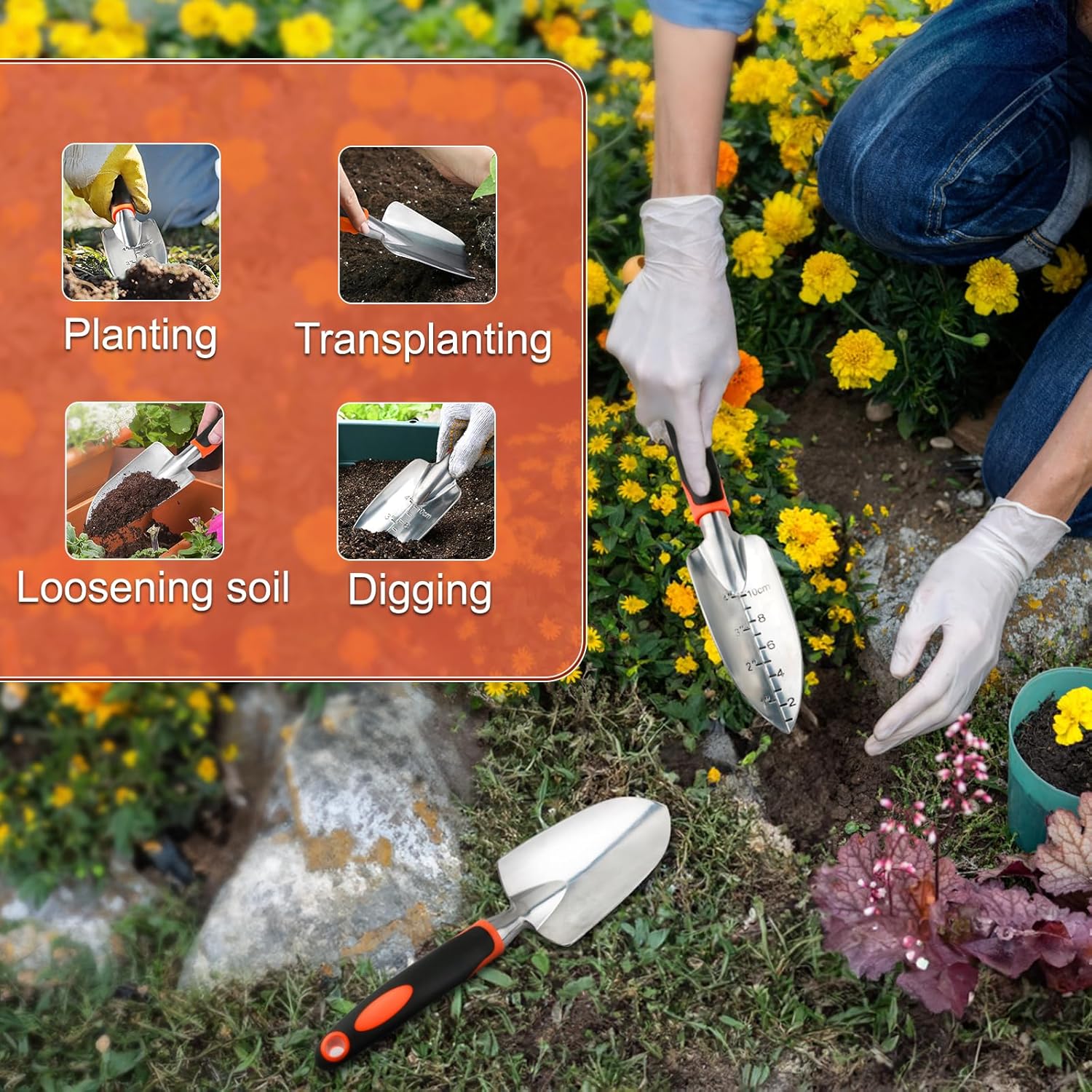 Garden Shovel Trowel Garden Tool Set, 2 Pack Heavy Duty Gardening Tools Set Include Wide Garden Trowel, Hand Shovel with Measurement Mark, Small Shovels for Gardening Digging Planting Transplanting - Image 7