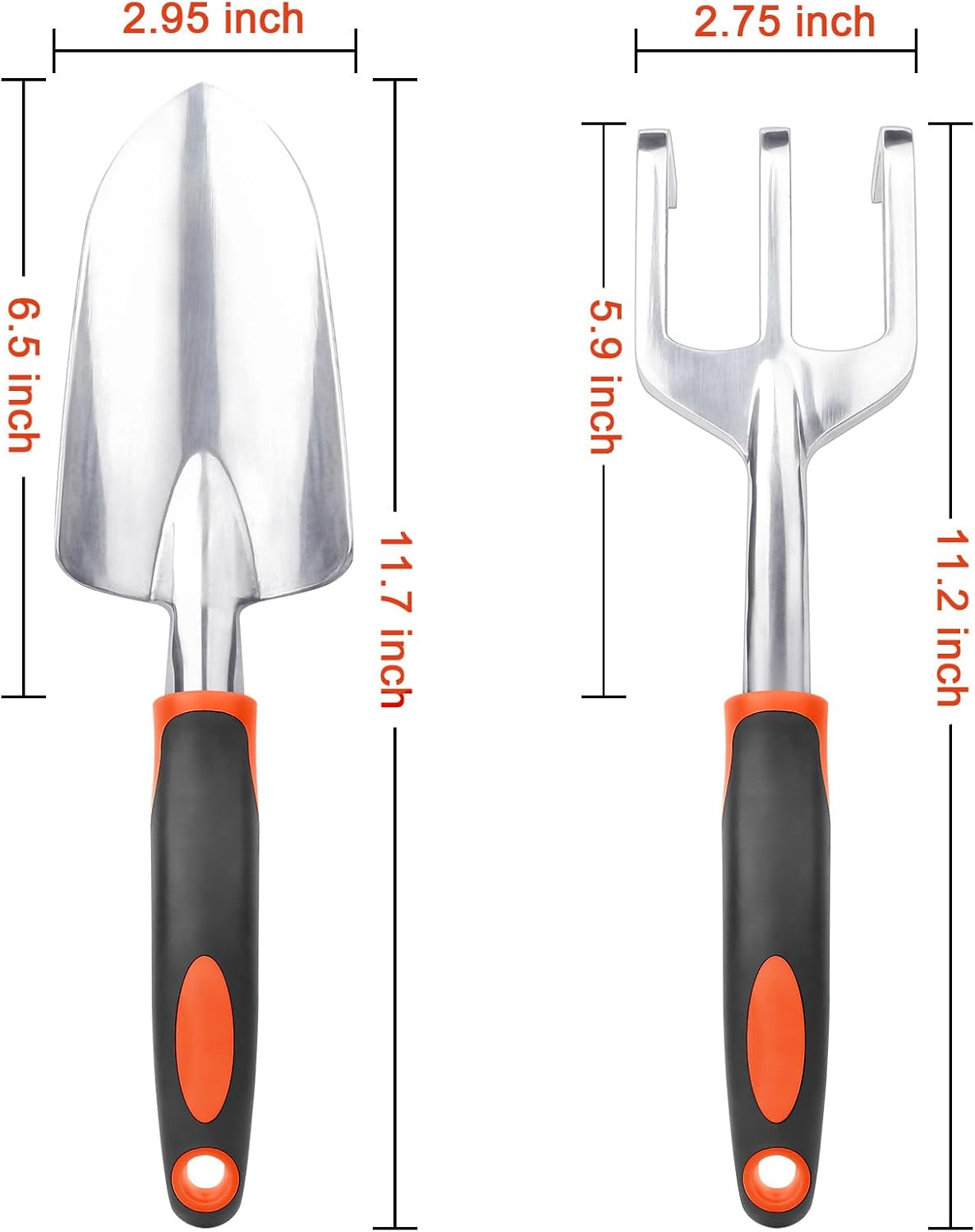 Garden Tool Set, 2 Pack Heavy Duty Gardening Tools Set Include Garden Shovel and Hand Rake Claw Tool with Ergonomic Handle, Small Gardening Hand Tools for Digging Weeding Planting Transplanting - Image 2