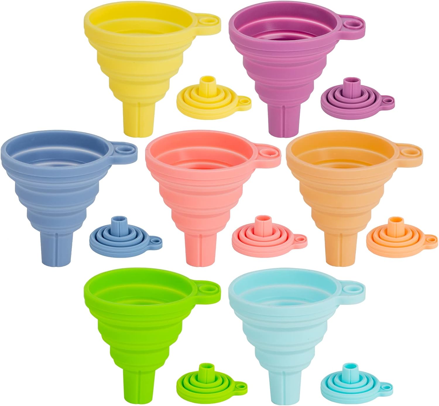 Kitchen Funnel Set 7 Pack, Collapsible Silicone Funnel for Filling Bottles, Beverage, Lab, Oil, Paint - Kitchen Gadgets Accessories Multicolor - Image 1