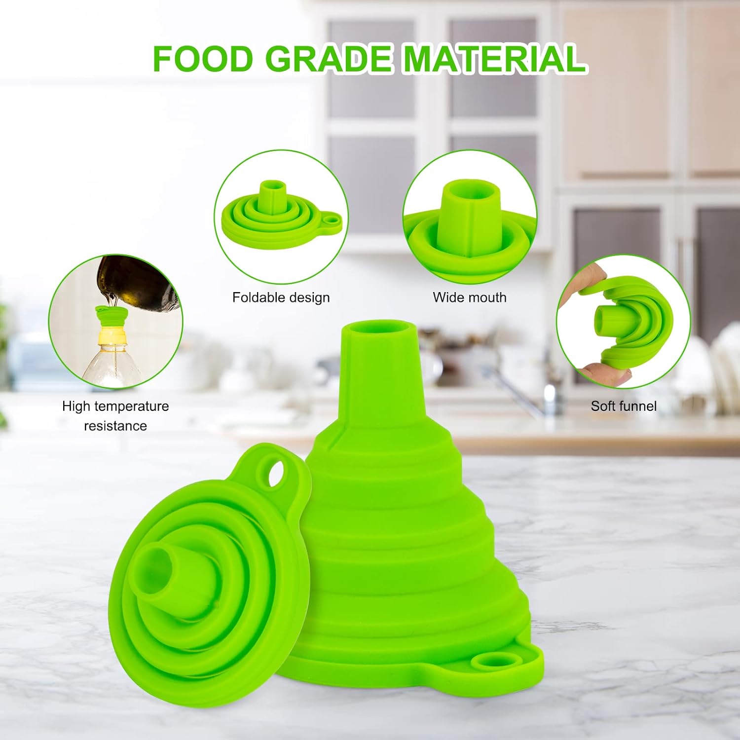 Kitchen Funnel Set 7 Pack, Collapsible Silicone Funnel for Filling Bottles, Beverage, Lab, Oil, Paint - Kitchen Gadgets Accessories Multicolor - Image 4