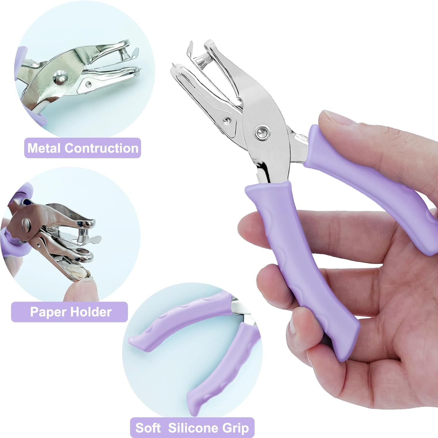 6 Pack Silicone Soda Can Cover Lids, Reusable Soda Can Lids + Single Hole Punch 1/4” Hole Puncher for Crafts Purple - Image 7