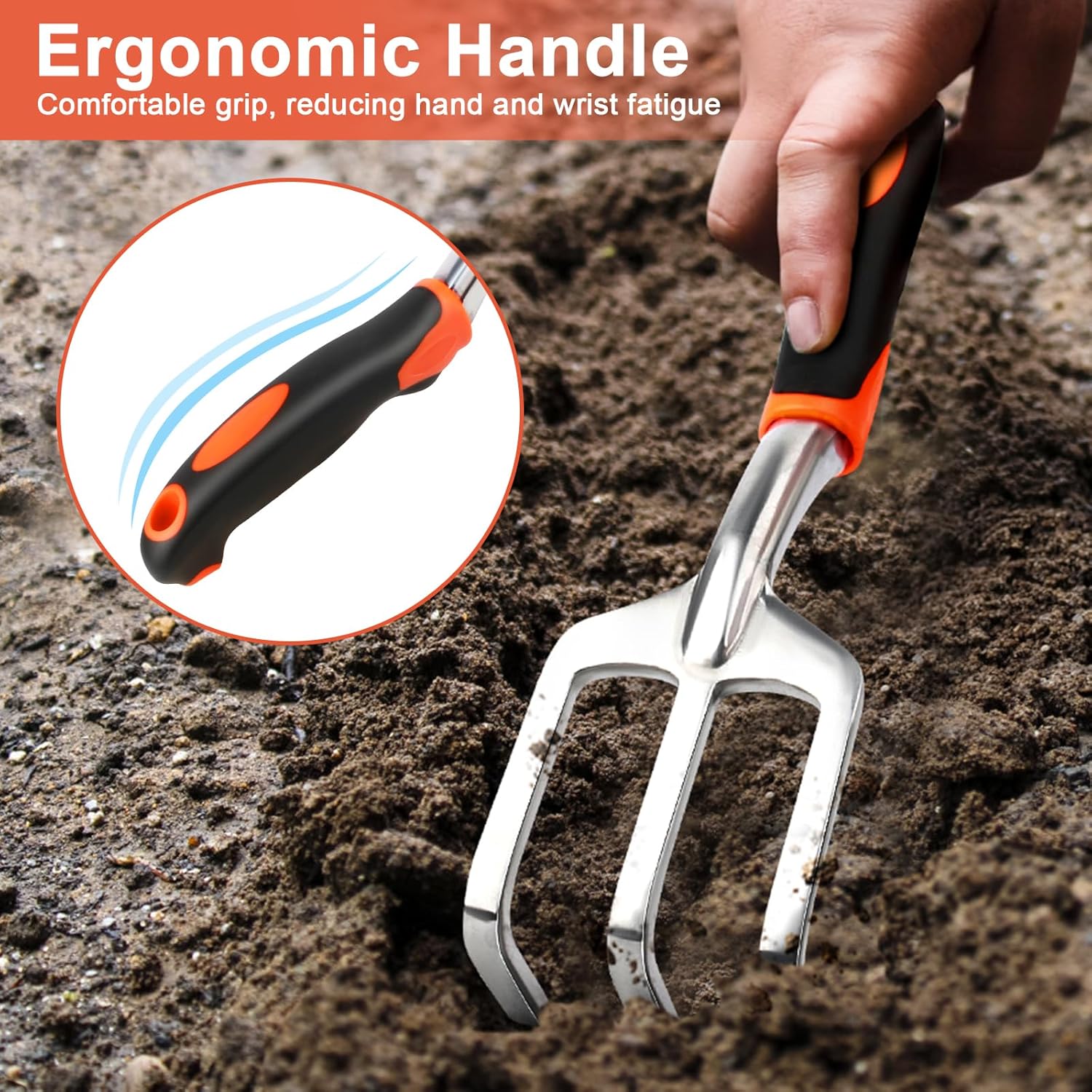 Hand Rake Garden Tool, Heavy Duty Hand Cultivators for Gardening + Garden Shovel Trowel Garden Tool with Measurement Mark - Image 5