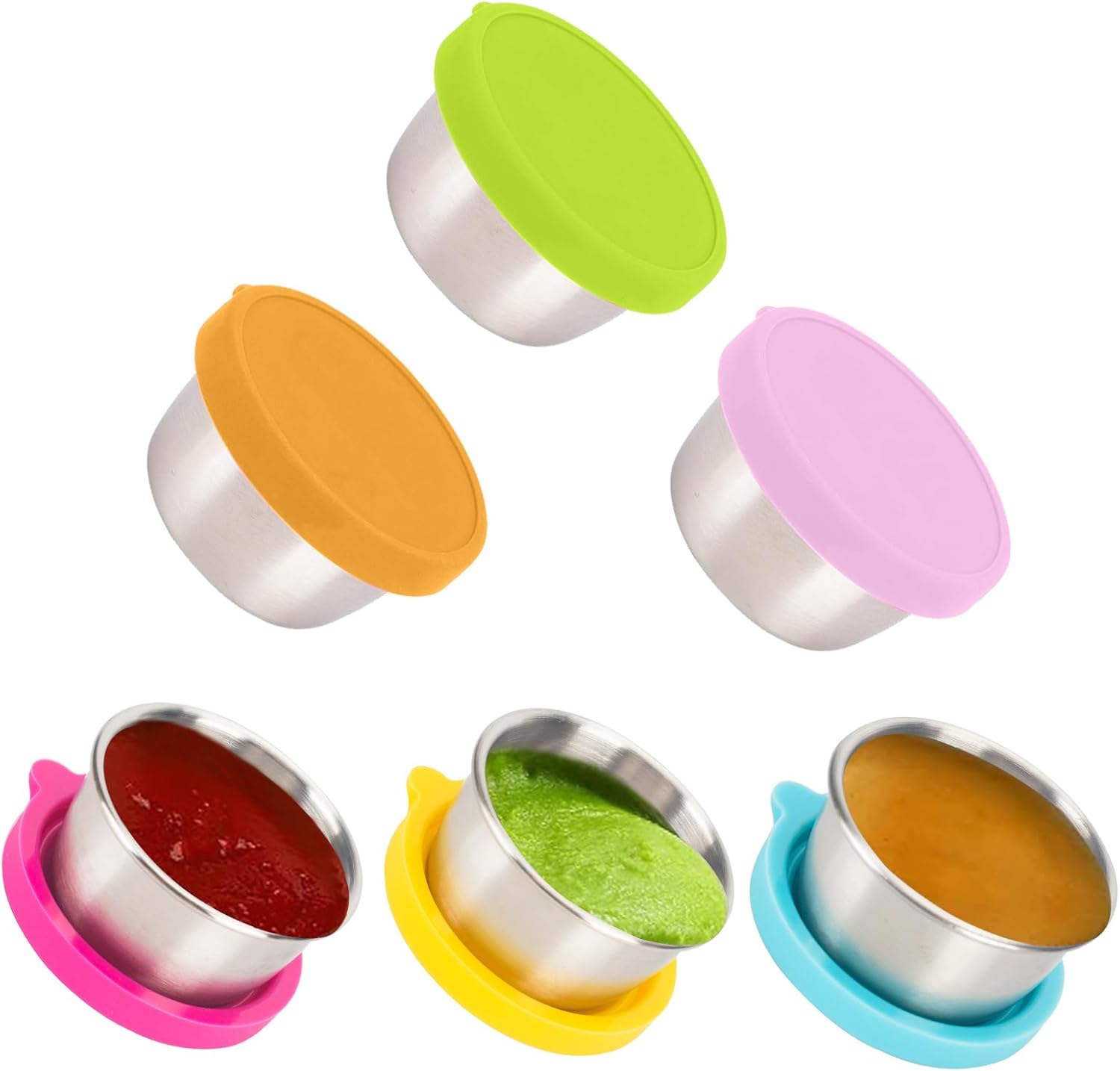 Salad Containers For Lunch To Go, 6x1.6 Oz Stainless Steel Condiment Containers With Lids, Leakproof Sauce Cups for Dipping, Salad Dressing, Meal Prep - Image 1