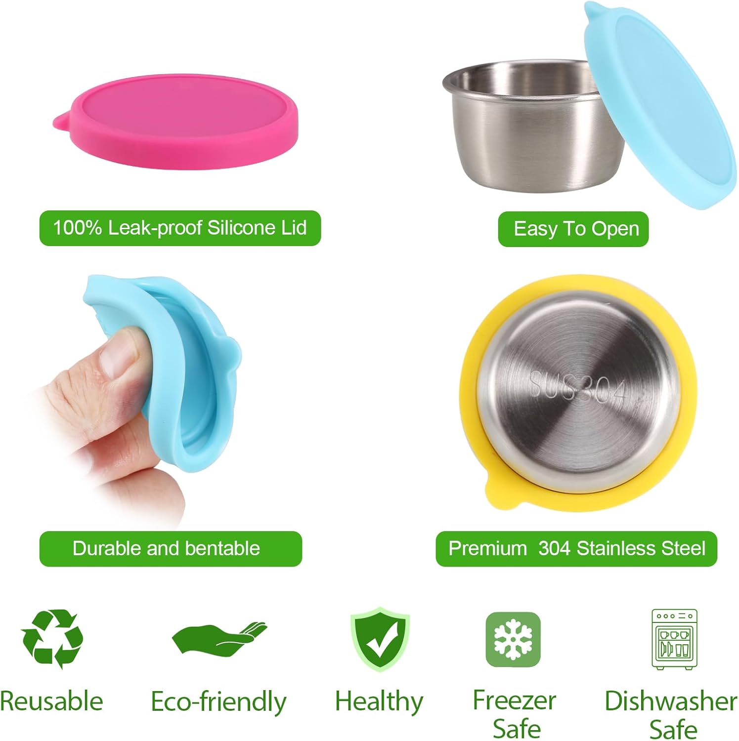 Salad Containers For Lunch To Go, 6x1.6 Oz Stainless Steel Condiment Containers With Lids, Leakproof Sauce Cups for Dipping, Salad Dressing, Meal Prep - Image 3