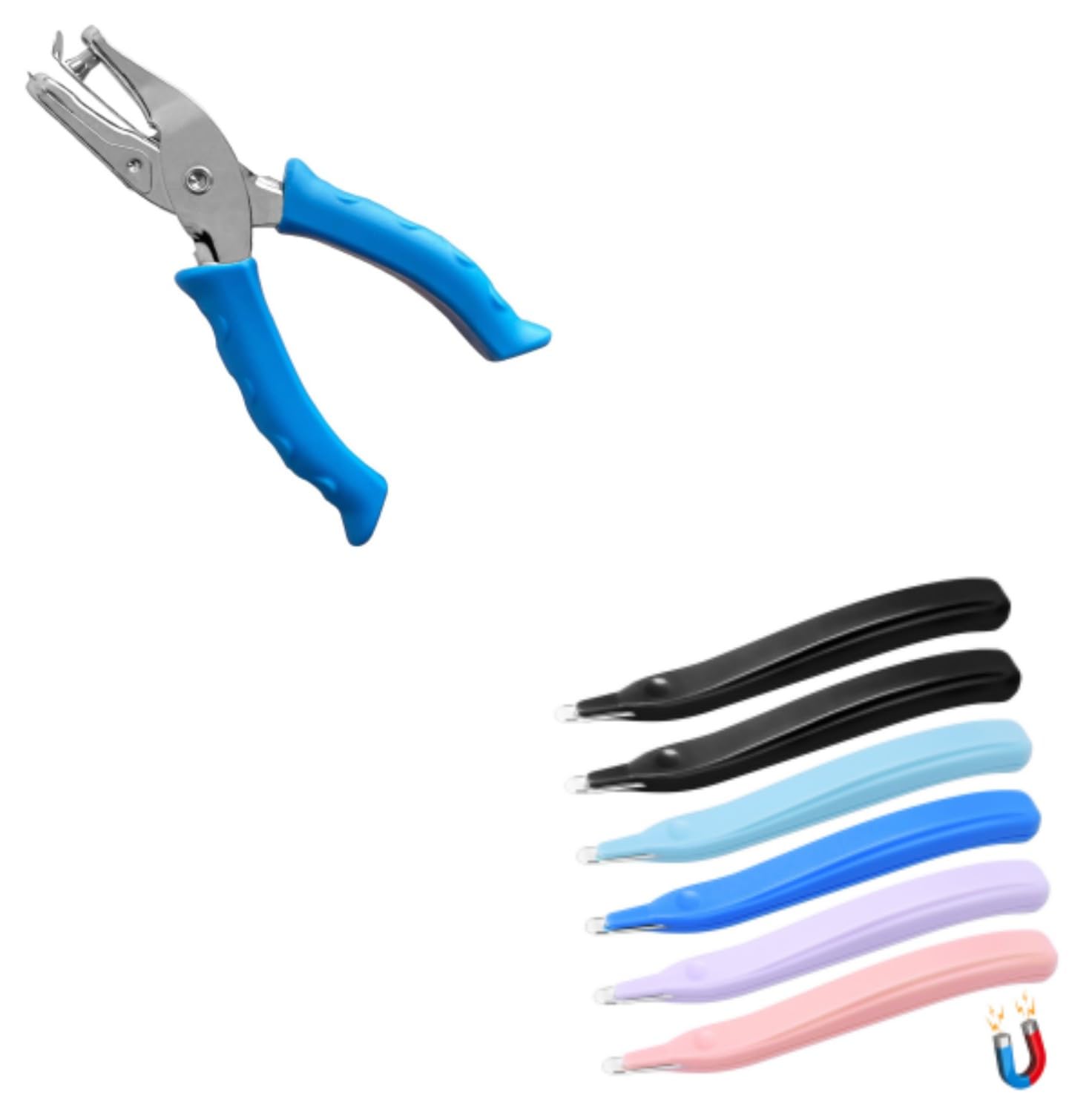 Single Hole Punch 1/4” Hole Puncher for Crafts, One Hole Paper Punch + 6 Pack Magnetic Staple Remover Tools, Professional Stapler Removers Staple Puller Remover - Image 1