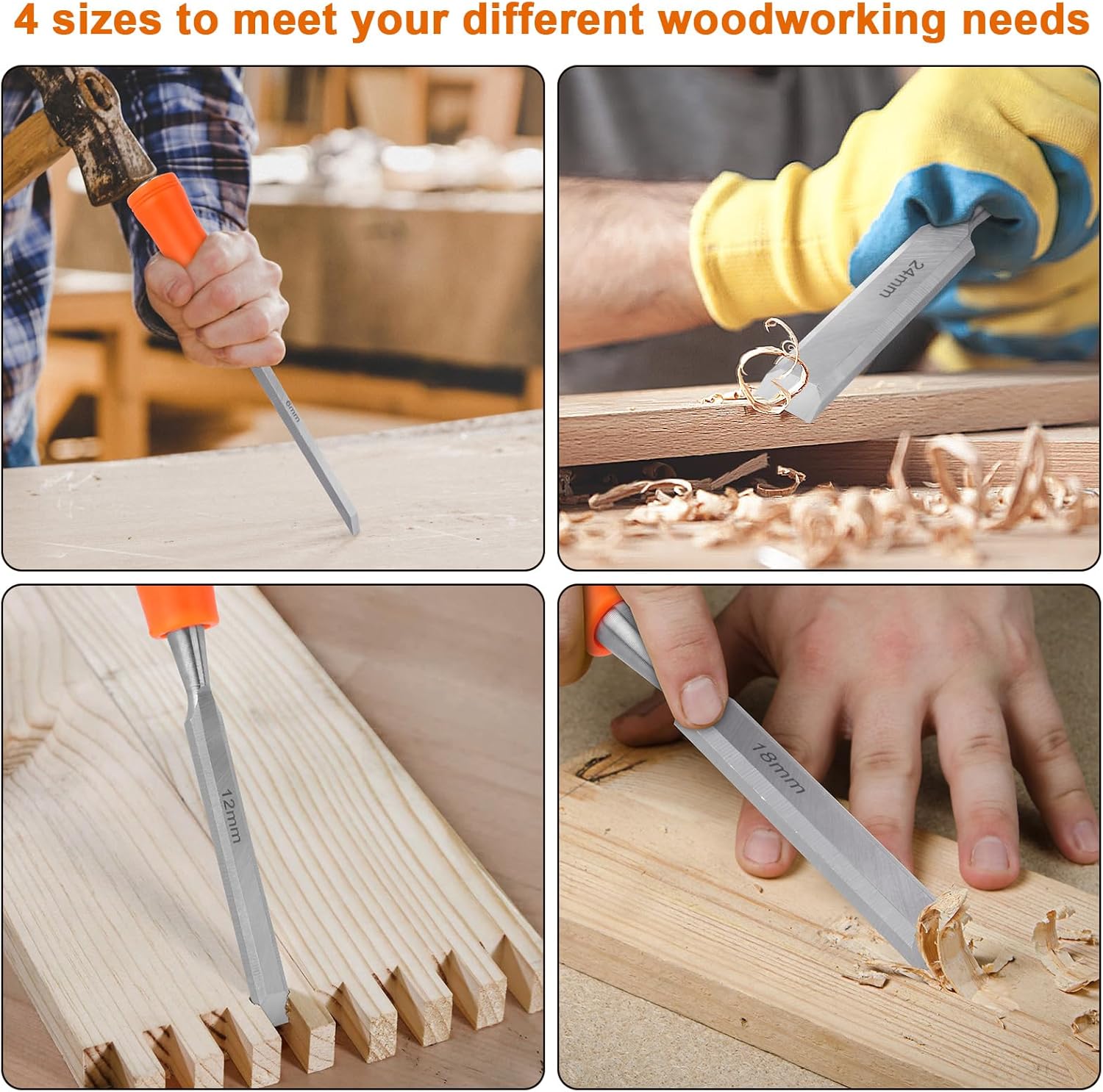 4 Piece Wood Chisel Sets Woodworking Tools Set, Wood Chisels for Woodworking with Steel Hammer End+ 4 Pack Magnetic Staple Remover Tools - Image 5