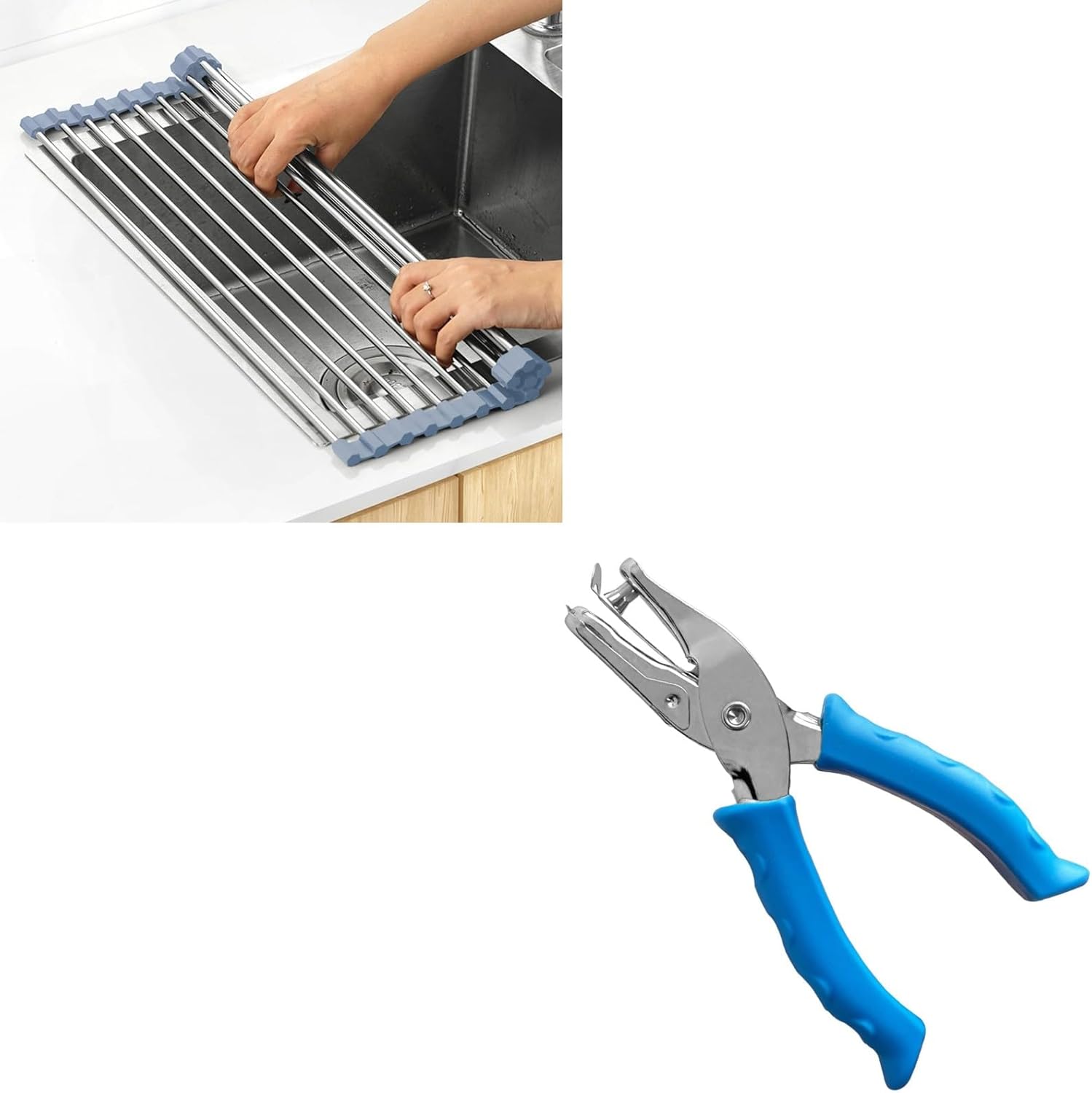 Over The Sink Dish Drying Rack，Foldable Dish Drainer, Gray + Craft Hole Punch, Kids Hole Punch, Earring Punch Card Tool, Handheld Hole Puncher. - Image 1