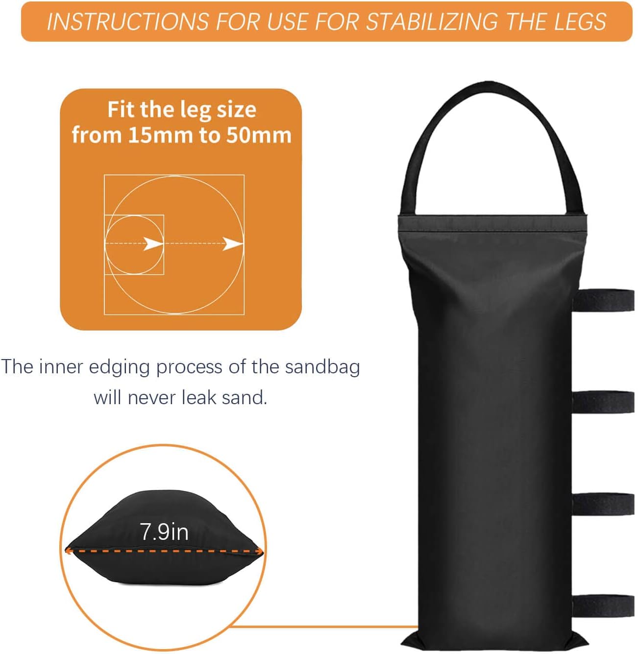 100 LBS Canopy Weights Sand Bags for Canopy Outdoor Advertising Tent Sunshade Fixed Windproof Pop up Canopy Tent（No Sand Black (4-Pack) - Image 5