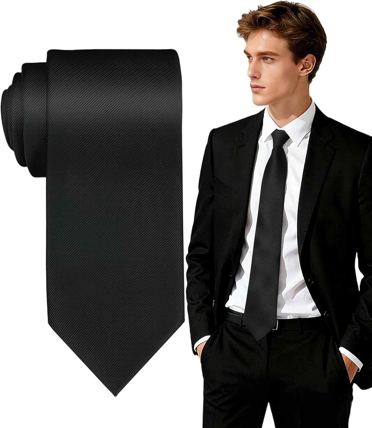 Ties for Men, Solid Color Neckties, Mens Black Tie, Neck Ties Formal for Wedding, Business, Party - Image 1