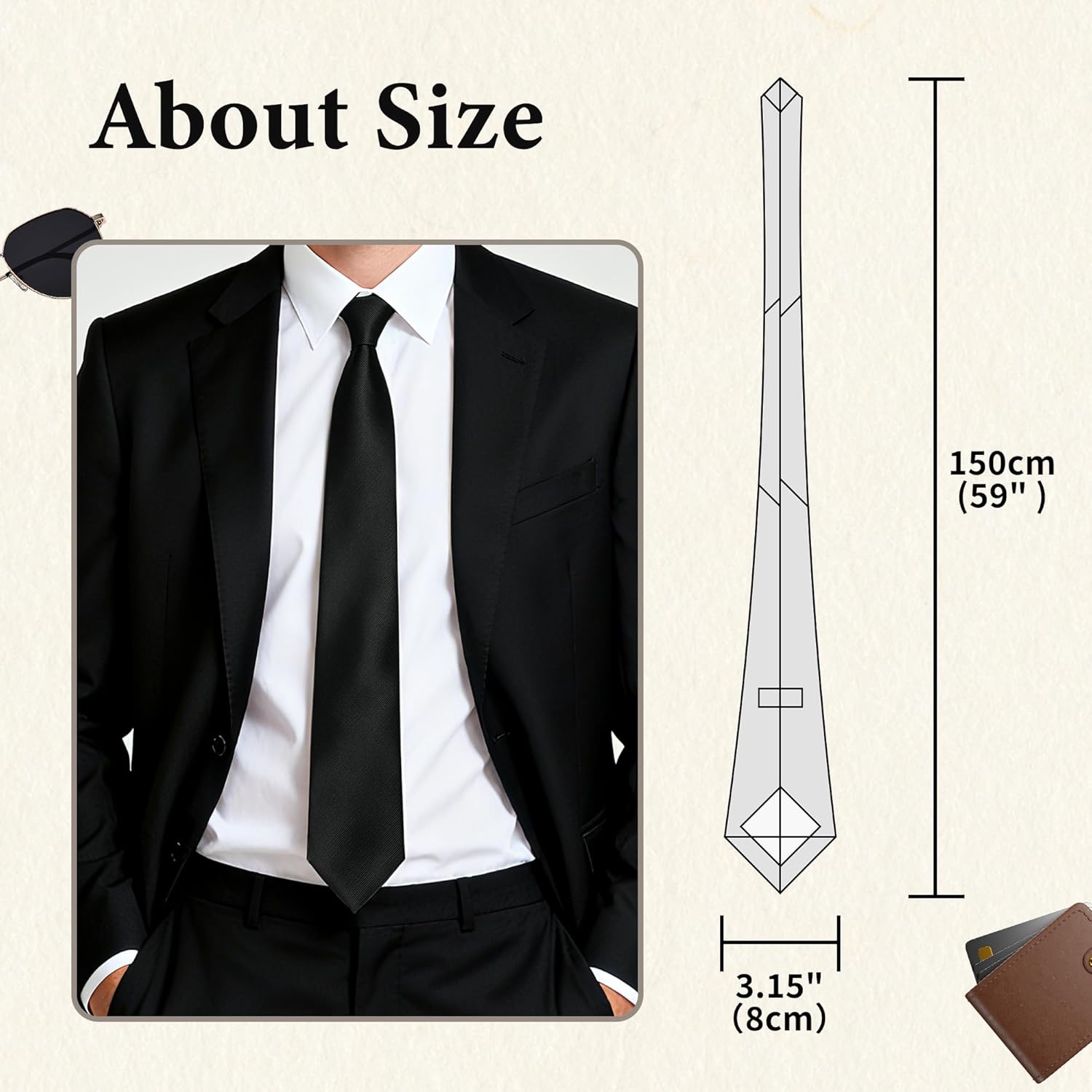 Ties for Men, Solid Color Neckties, Mens Black Tie, Neck Ties Formal for Wedding, Business, Party - Image 2