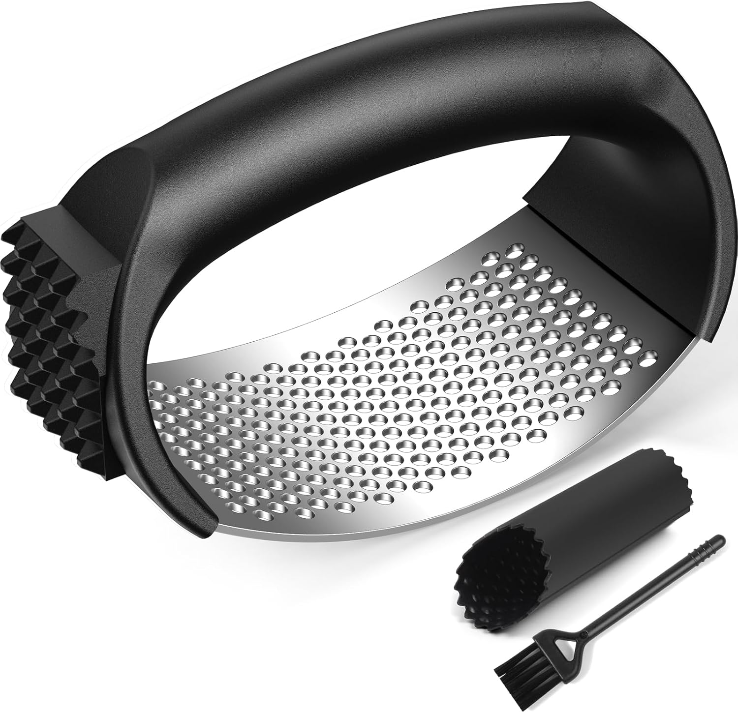 Garlic Press Rocker Set with Garlic Peeler & Cleaning Brush,Stainless Steel Garlic Mincer Crusher,Easy Kitchen Gadget for Effortless Smashing,Kitchen Essentials,Home and Kitchen Utensils Accessories - Image 1