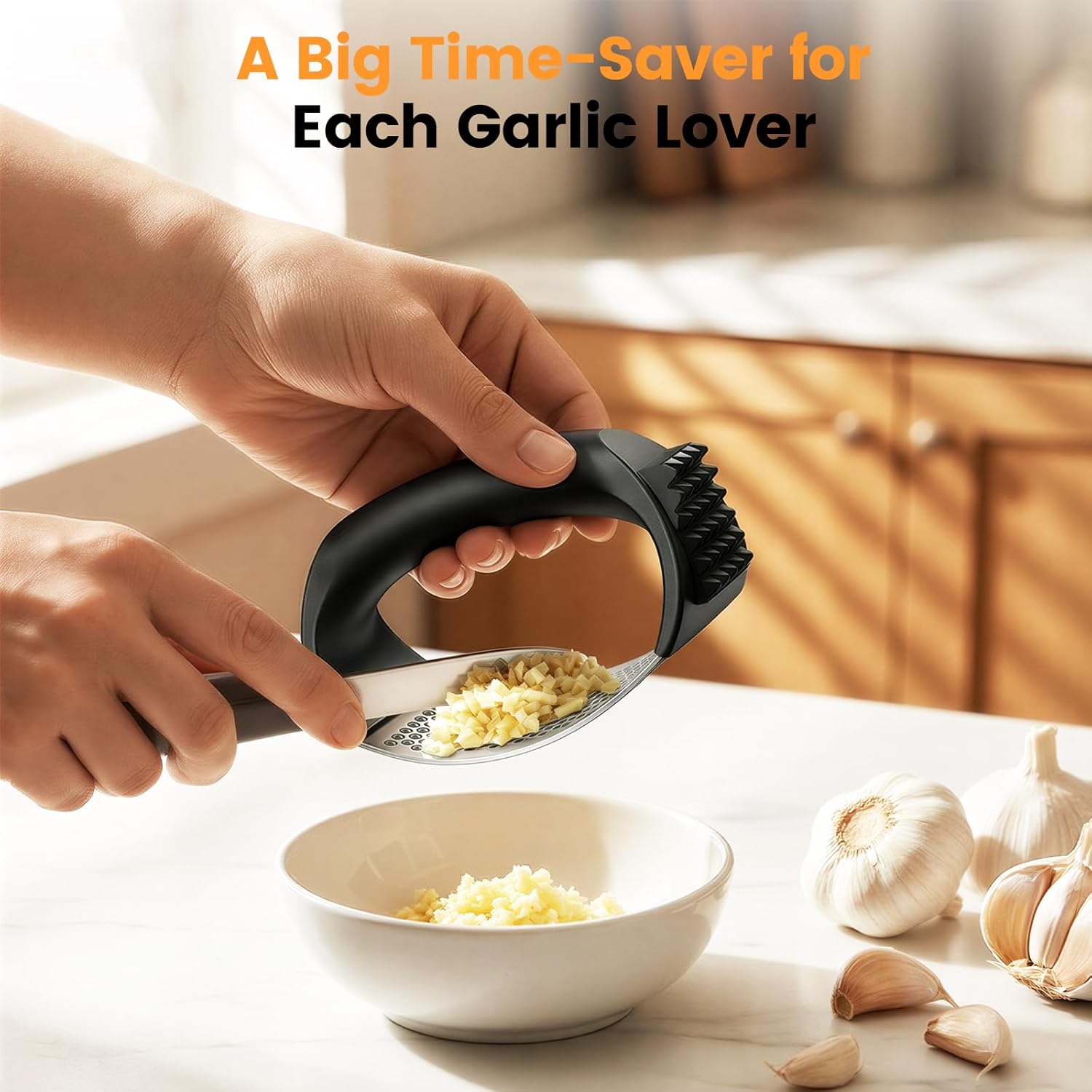 Garlic Press Rocker Set with Garlic Peeler & Cleaning Brush,Stainless Steel Garlic Mincer Crusher,Easy Kitchen Gadget for Effortless Smashing,Kitchen Essentials,Home and Kitchen Utensils Accessories - Image 7