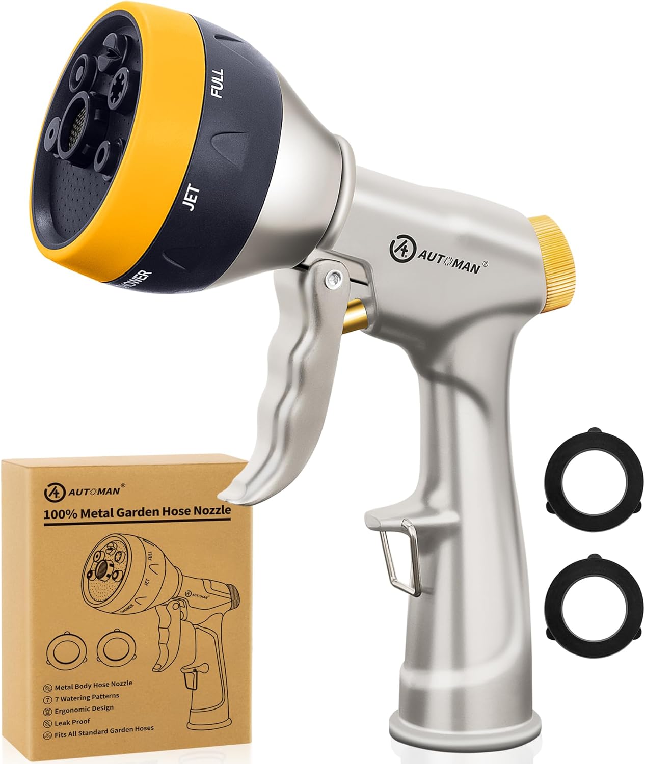 Garden Nozzle Sprayer, High Pressure Spray Nozzle, 100% Metal Water Hose Nozzle, 7 Patterns Watering Nozzle, Heavy Duty Sprayer Garden Nozzle for Watering Plants & Lawns, Washing Cars & Pets - Image 1