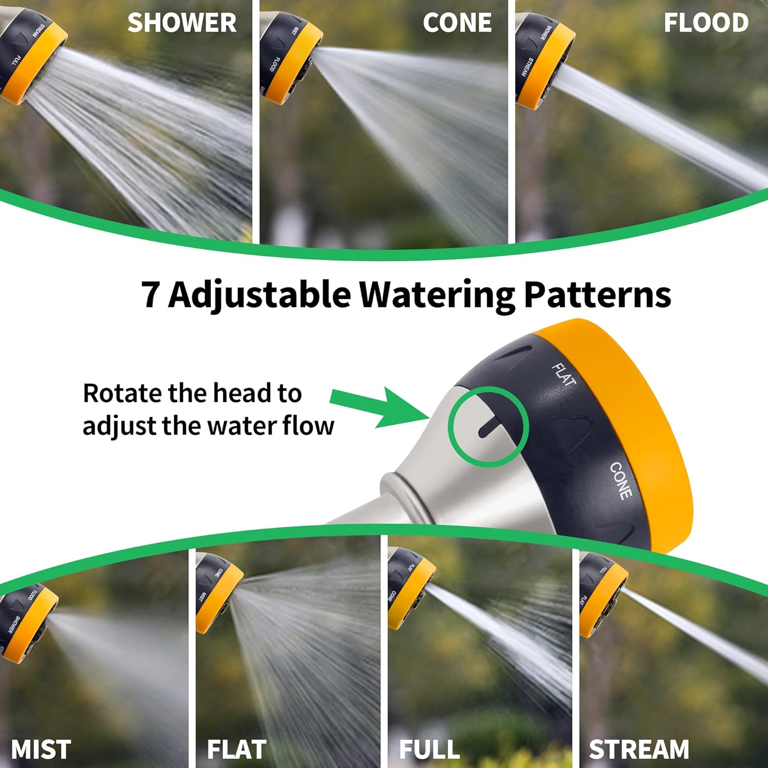 Garden Nozzle Sprayer, High Pressure Spray Nozzle, 100% Metal Water Hose Nozzle, 7 Patterns Watering Nozzle, Heavy Duty Sprayer Garden Nozzle for Watering Plants & Lawns, Washing Cars & Pets - Image 3