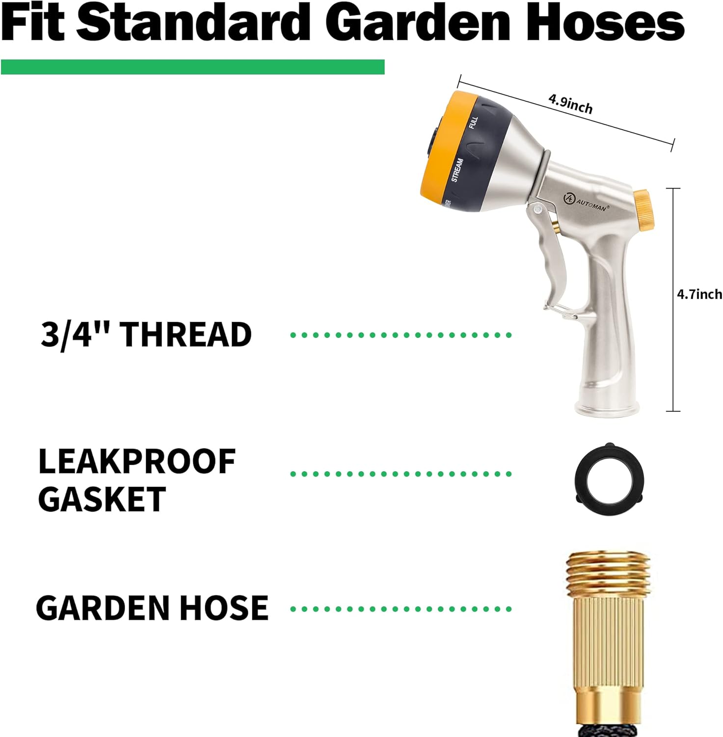 Garden Nozzle Sprayer, High Pressure Spray Nozzle, 100% Metal Water Hose Nozzle, 7 Patterns Watering Nozzle, Heavy Duty Sprayer Garden Nozzle for Watering Plants & Lawns, Washing Cars & Pets - Image 6