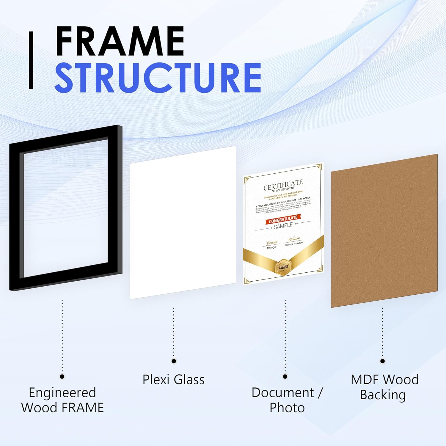 8.5x11 Diploma Frame, Black Picture Frame With Clear Plexiglass, 2 Pack Certificate for Wall Display, Document Frame, High School Diploma - Image 3