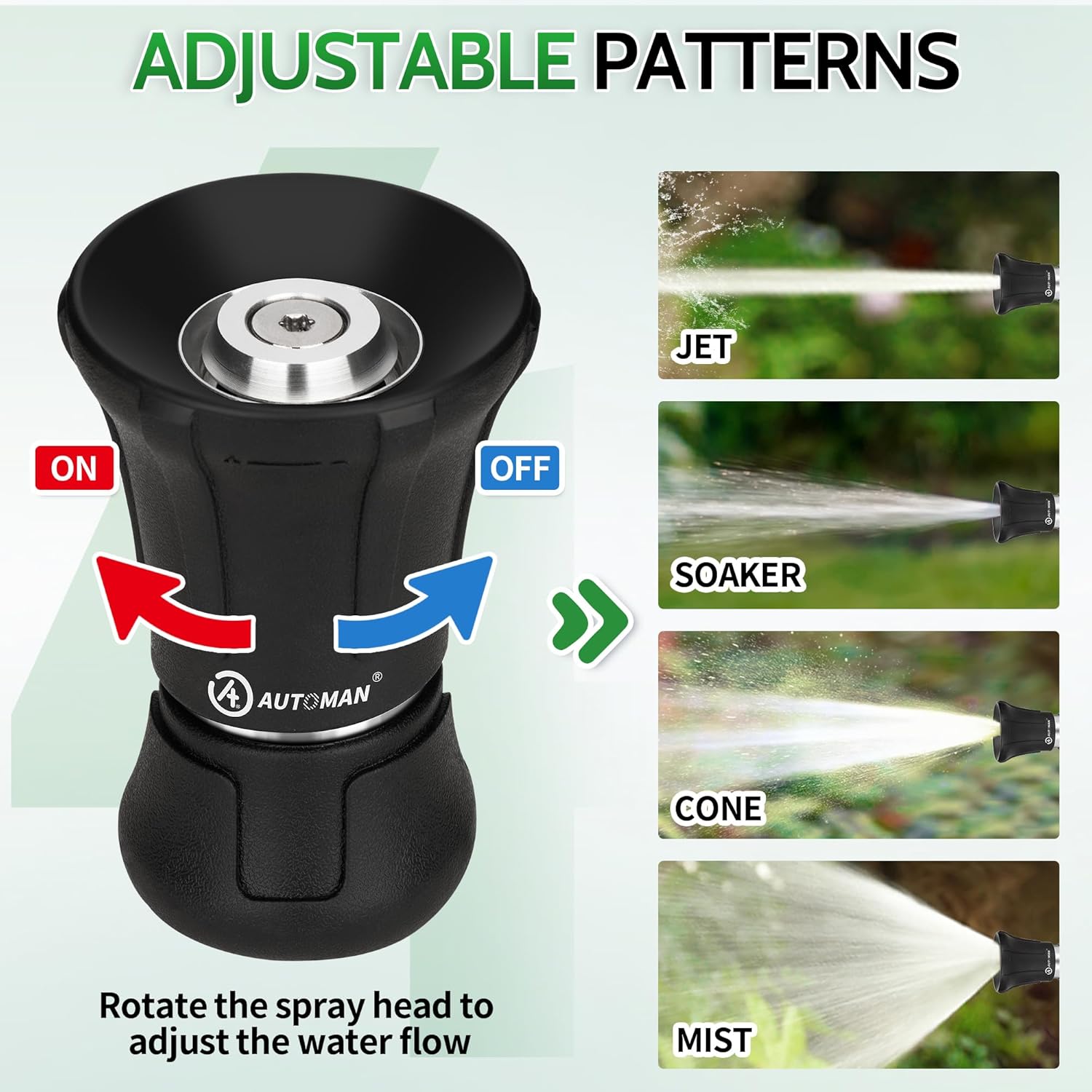 Garden Hose Nozzle Heavy Duty, Fireman Hose Nozzle, High Pressure Water Hose Sprayer Nozzle, Adjustable Spray Nozzles for Washing Car, Cleaning Ground, Watering Plants, Showing Pets - Image 3