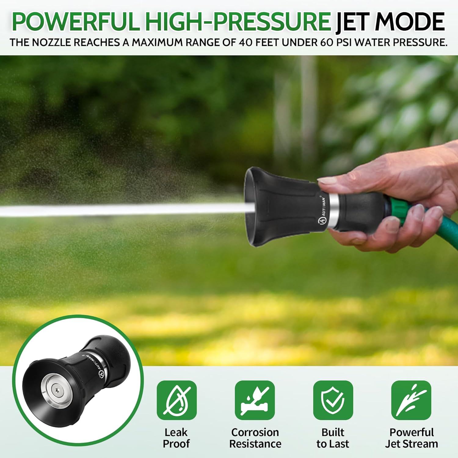 Garden Hose Nozzle Heavy Duty, Fireman Hose Nozzle, High Pressure Water Hose Sprayer Nozzle, Adjustable Spray Nozzles for Washing Car, Cleaning Ground, Watering Plants, Showing Pets - Image 6