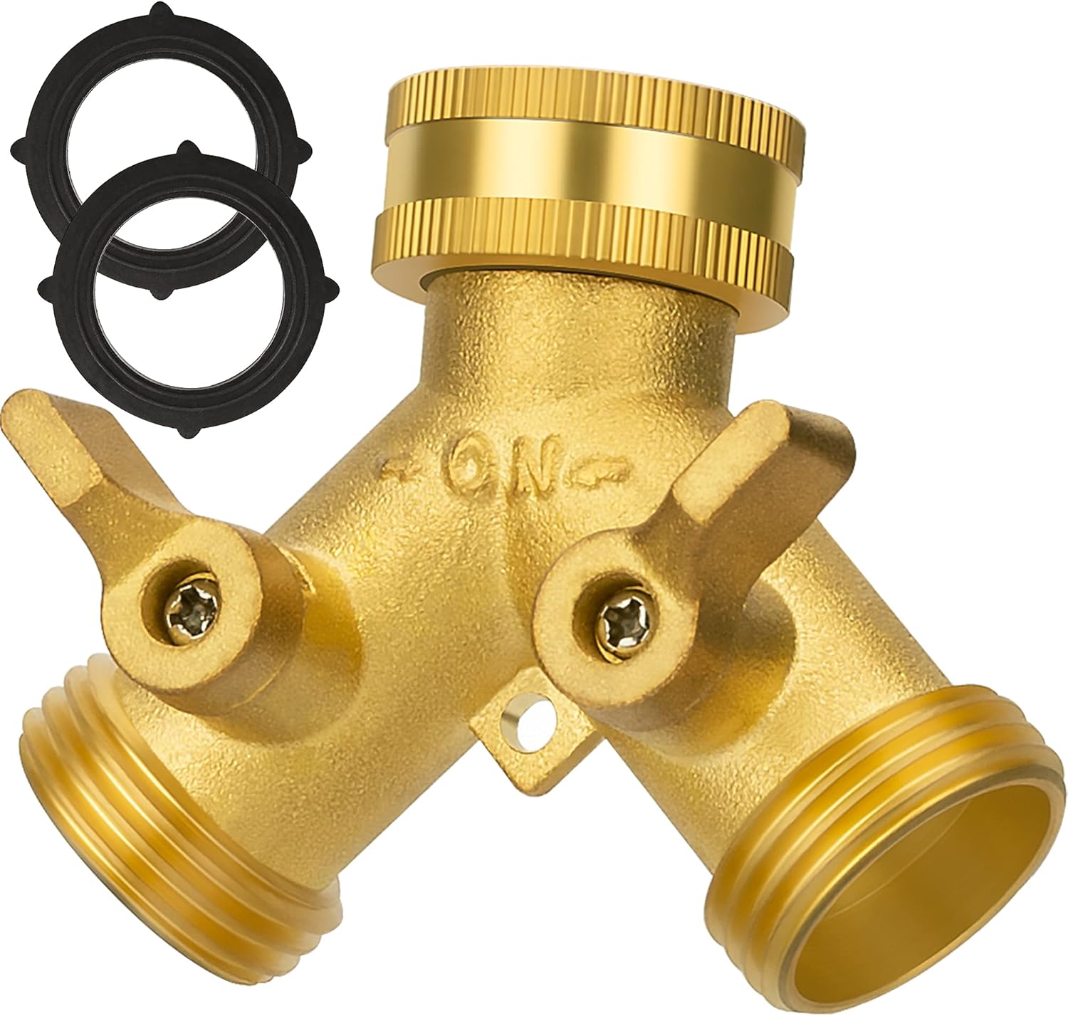 Hose Splitter 2 Way, Garden Hose Splitter, 100% Rustproof Brass Water Hose Splitter with Adjustable Flow Valves, Seamless Design & 2 Extra Rubber Washers - 3/4
