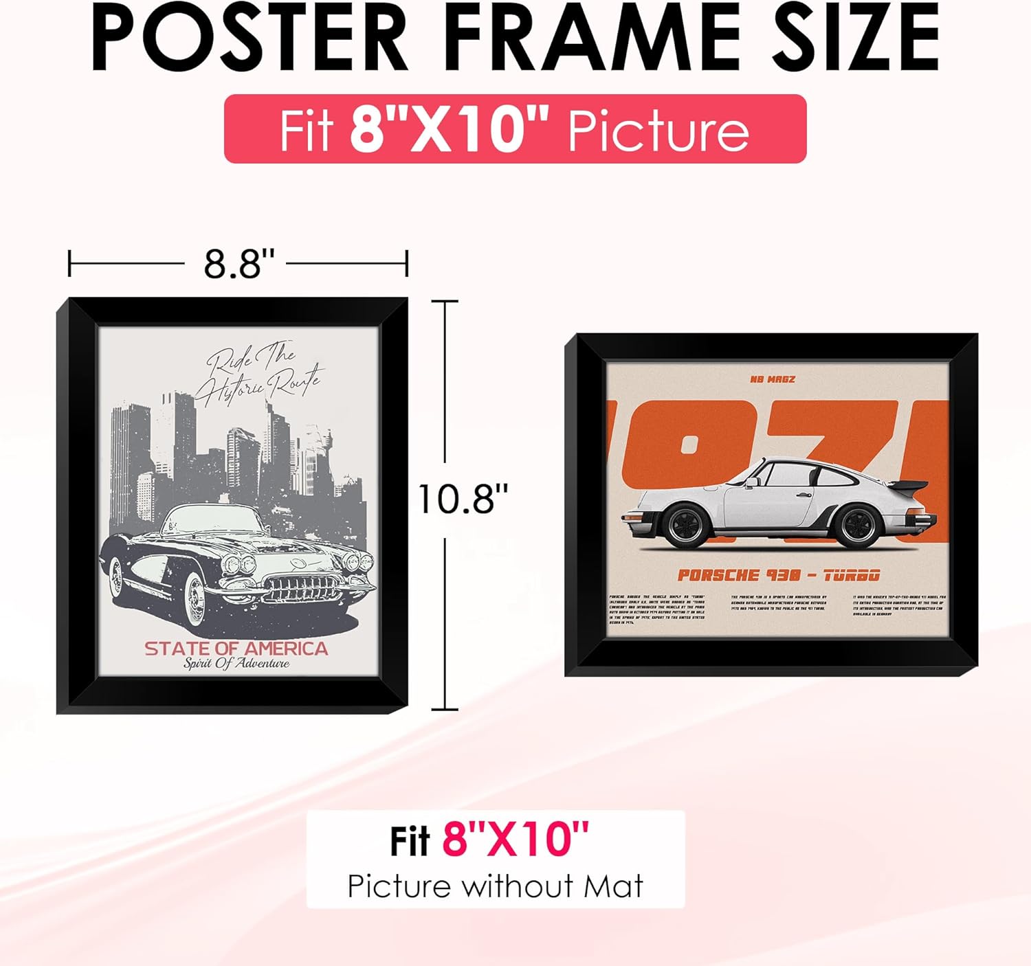 8x10 Picture Frame, Black Poster Frame with HD Plexiglass, Display Pictures 5x7 with Mat or 8x10 Without Mat, Photo Frames Collage for Tabletop or Wall Display, 2 Pack - Image 2