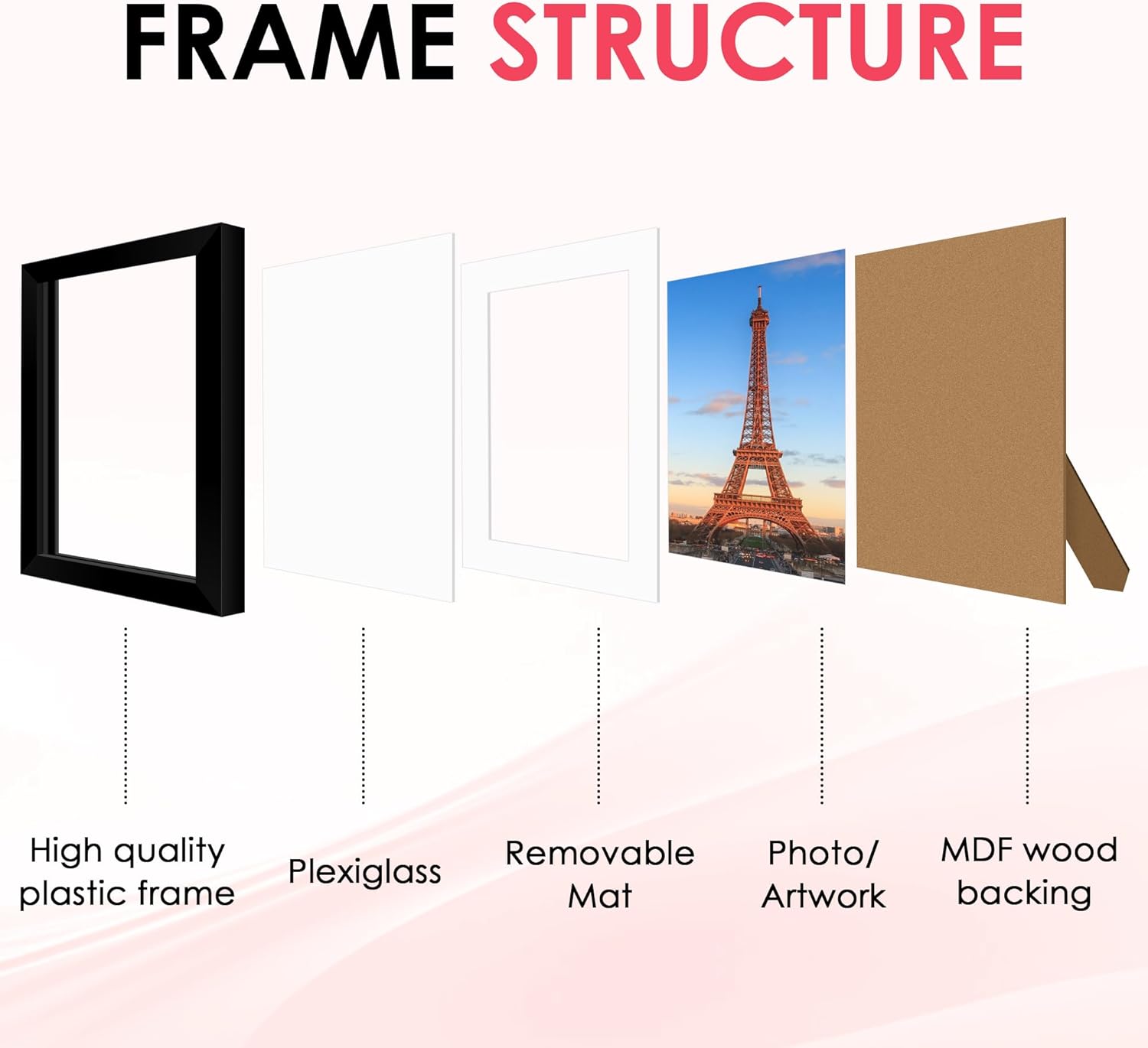 8x10 Picture Frame, Black Poster Frame with HD Plexiglass, Display Pictures 5x7 with Mat or 8x10 Without Mat, Photo Frames Collage for Tabletop or Wall Display, 2 Pack - Image 3