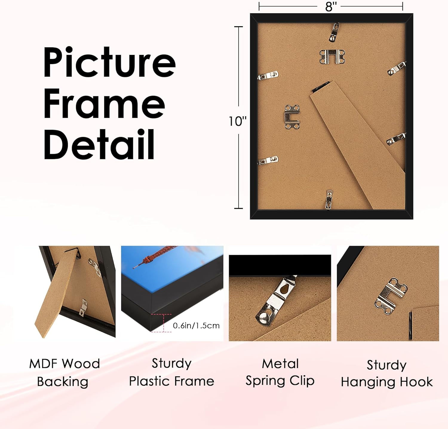 8x10 Picture Frame, Black Poster Frame with HD Plexiglass, Display Pictures 5x7 with Mat or 8x10 Without Mat, Photo Frames Collage for Tabletop or Wall Display, 2 Pack - Image 4