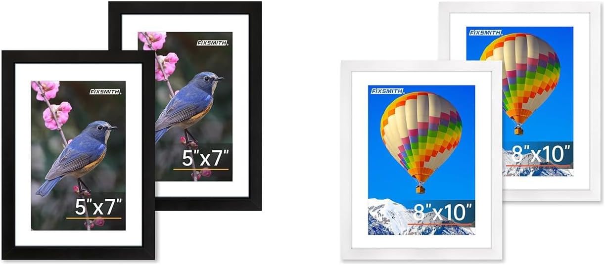 5x7 Picture Frame Set of 2 & 8x10 Picture Frame Set of 2, Photo Frame with HD Plexiglass, Display Pictures 5x7 with Mat or 8x10 Without Mat - Image 1