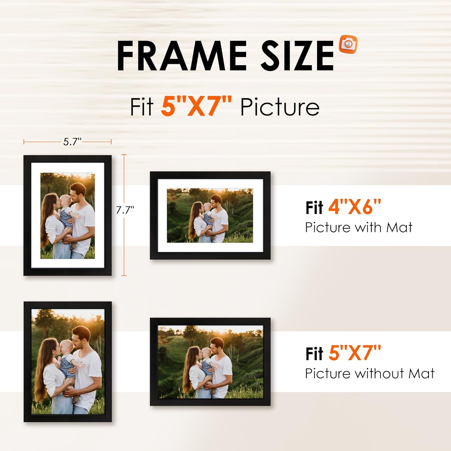 5x7 Picture Frame Set of 2 & 8x10 Picture Frame Set of 2, Photo Frame with HD Plexiglass, Display Pictures 5x7 with Mat or 8x10 Without Mat - Image 2