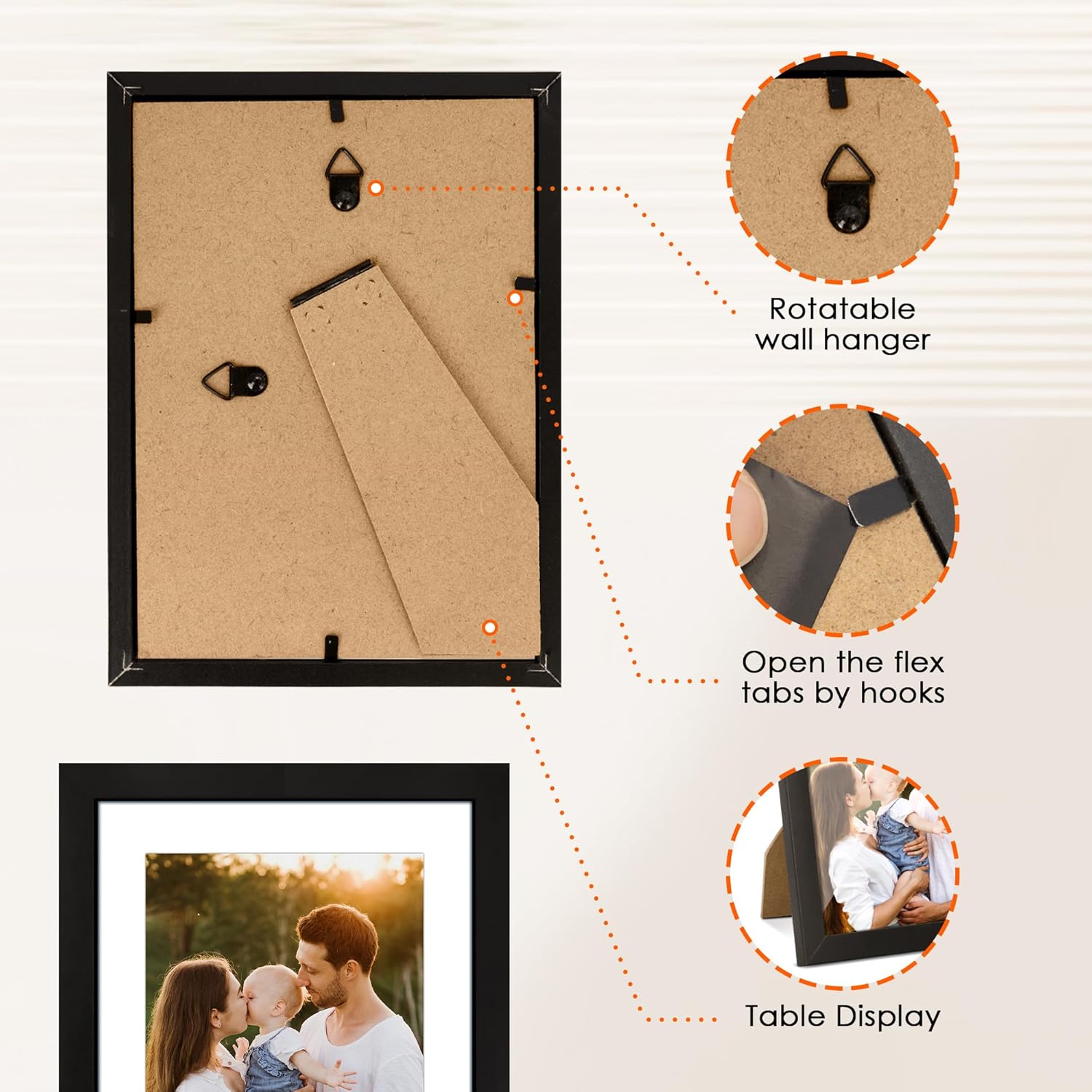 5x7 Picture Frame Set of 2 & 8x10 Picture Frame Set of 2, Photo Frame with HD Plexiglass, Display Pictures 5x7 with Mat or 8x10 Without Mat - Image 3