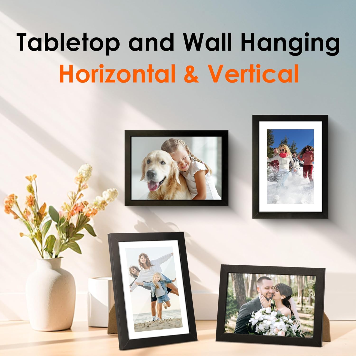 5x7 Picture Frame Set of 2 & 8x10 Picture Frame Set of 2, Photo Frame with HD Plexiglass, Display Pictures 5x7 with Mat or 8x10 Without Mat - Image 5