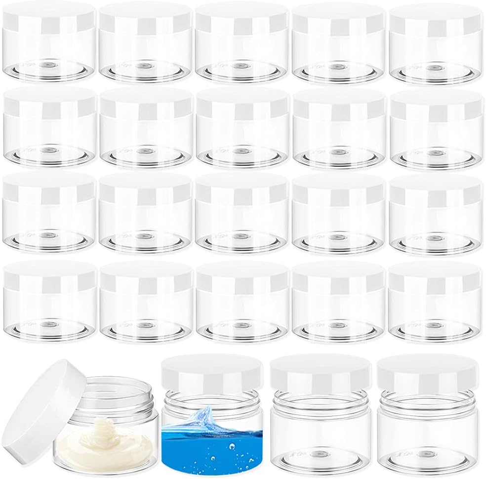 24 Pcs 1oz Plastic Cosmetic Jars,Round Leak Proof Clear Container with Lid,Wide-Mouth Refillable Small Storage Containers for Slime,Cosmetic,Lotion,Candy,Craft - Image 1