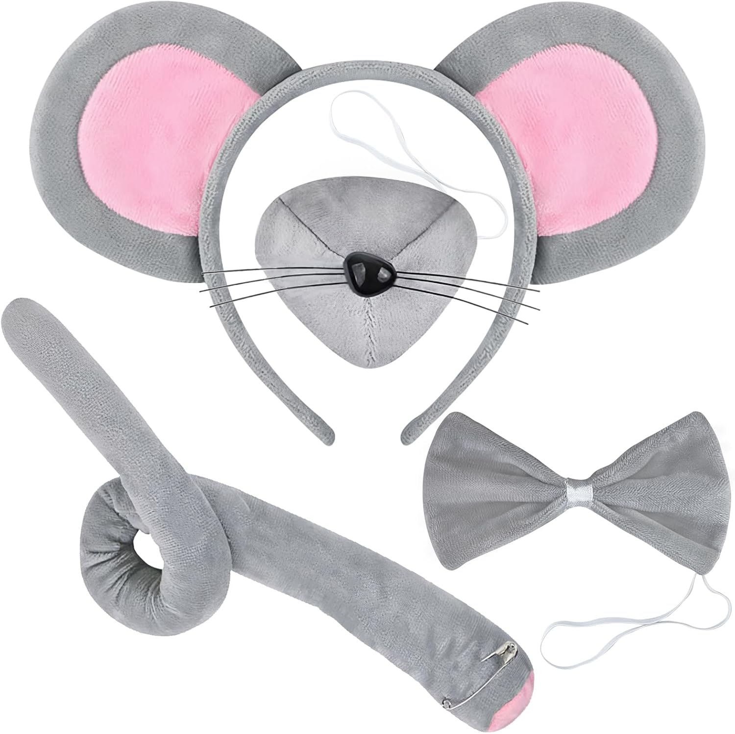 Mouse Costume Accessory Set,Rat Costume Set,Mouse Costume Set Includes Ear Headband,Tail,Nose,Bow Tie for Halloween - Image 1