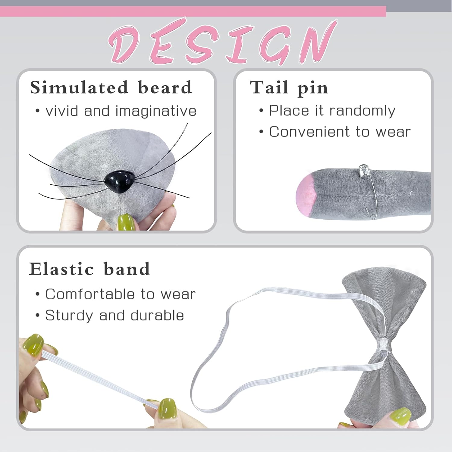 Mouse Costume Accessory Set,Rat Costume Set,Mouse Costume Set Includes Ear Headband,Tail,Nose,Bow Tie for Halloween - Image 4