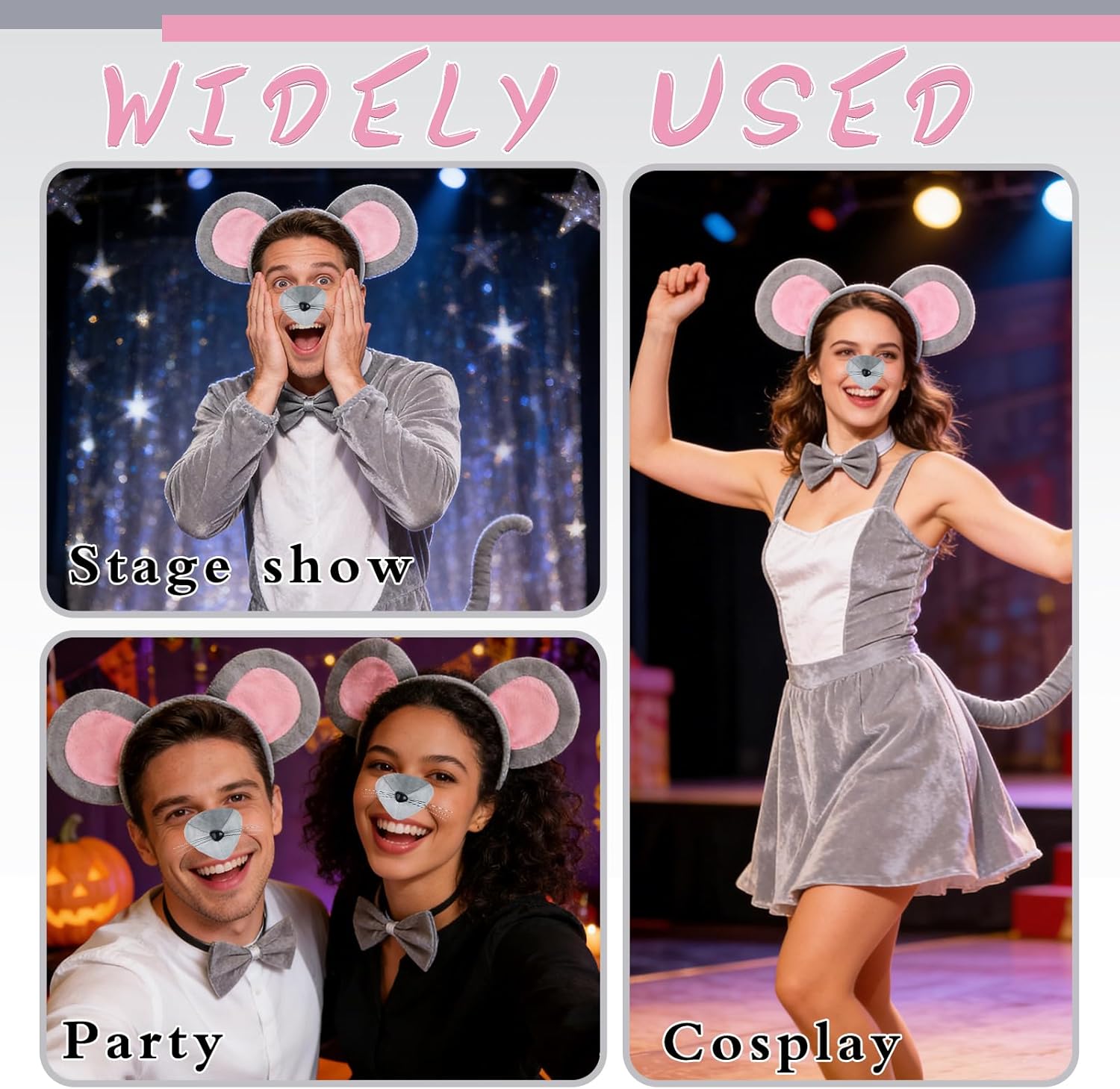 Mouse Costume Accessory Set,Rat Costume Set,Mouse Costume Set Includes Ear Headband,Tail,Nose,Bow Tie for Halloween - Image 5