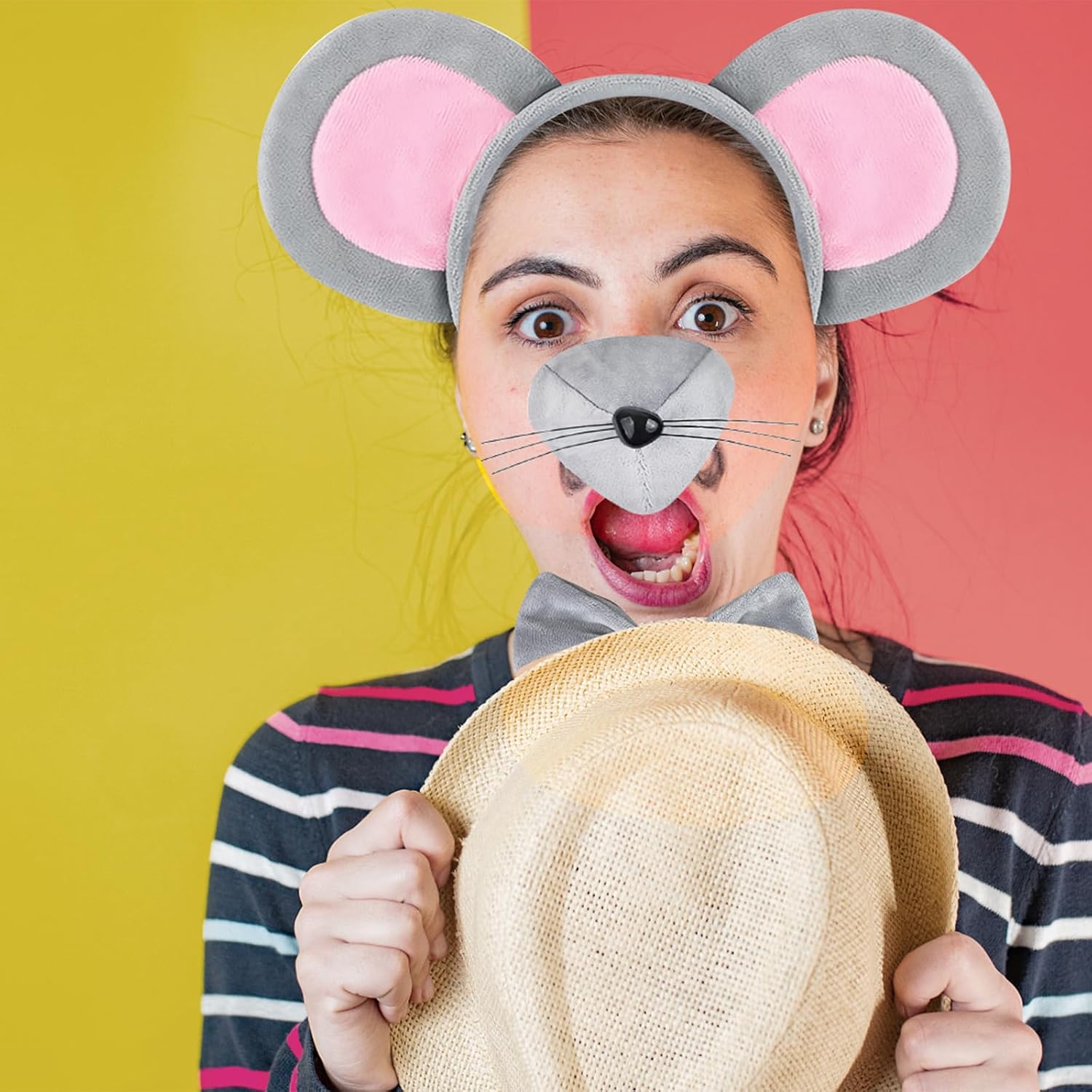 Mouse Costume Accessory Set,Rat Costume Set,Mouse Costume Set Includes Ear Headband,Tail,Nose,Bow Tie for Halloween - Image 6