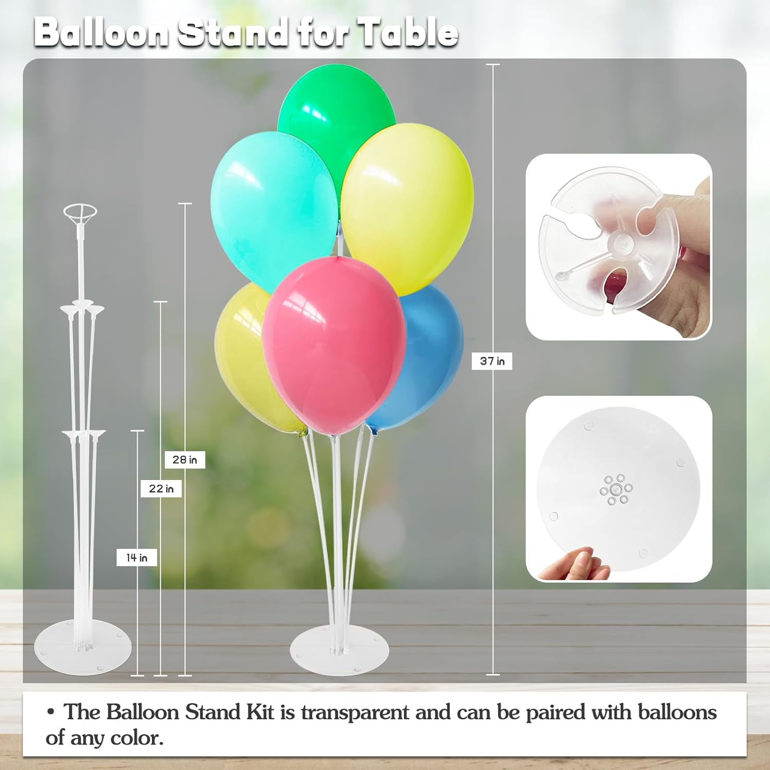 6 Sets Balloon Sticks with Base,Balloon Stand Kits,Balloon Stands with Base for Table Center Floor Birthday Wedding Party Decorations - Image 3