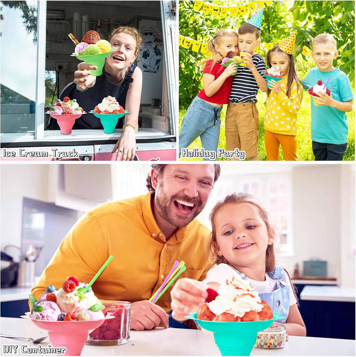 200 Pcs Colorful Snow Cone Cups with Spoon Straws,Flower Shaped Ice Cream Cup,Plastic Cone Snacks Cups for Summer Holiday,Party Trifle and Shaved Ice - Image 5