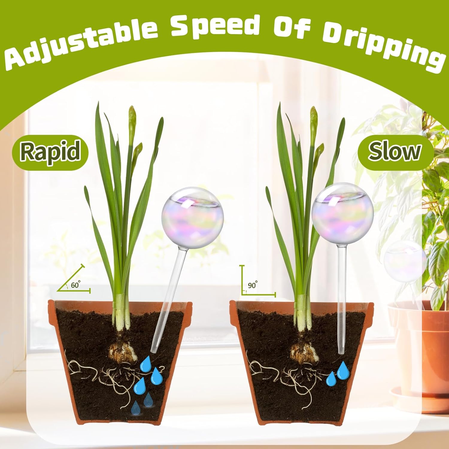 2 Pcs Iridescent Self Watering Globes,Rainbow Plant Watering Insert,Automatic Plant Waterer Glass Bulbs,Clear Glass Plant Water Globes for Indoor and Outdoor - Image 5