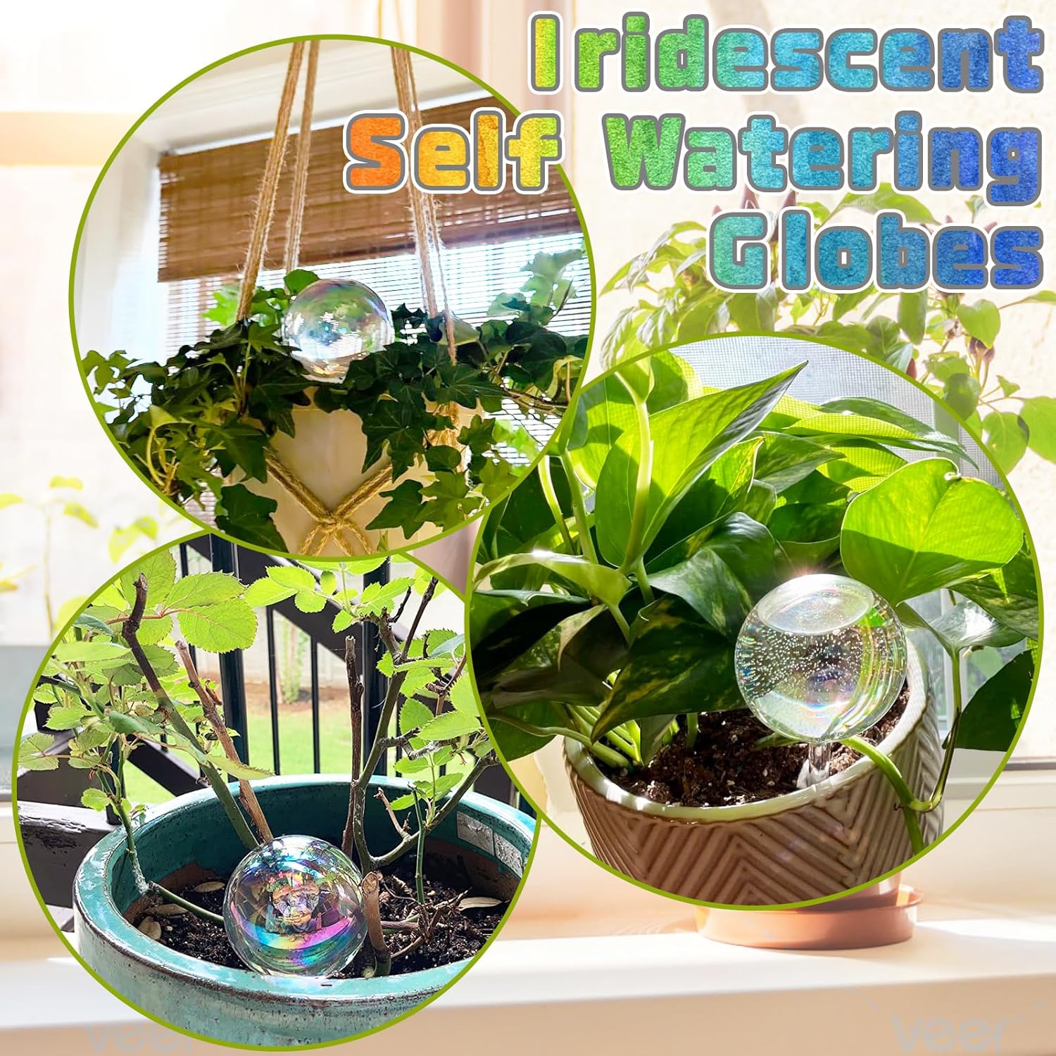 2 Pcs Iridescent Self Watering Globes,Rainbow Plant Watering Insert,Automatic Plant Waterer Glass Bulbs,Clear Glass Plant Water Globes for Indoor and Outdoor - Image 6
