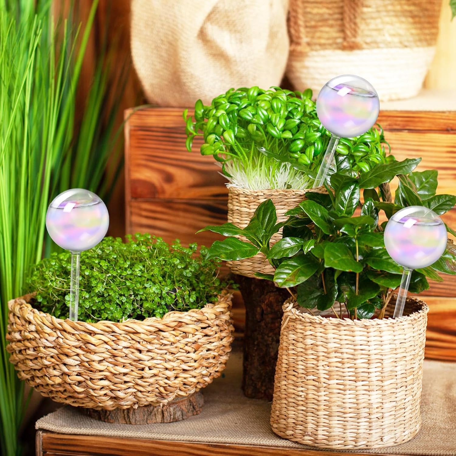 2 Pcs Iridescent Self Watering Globes,Rainbow Plant Watering Insert,Automatic Plant Waterer Glass Bulbs,Clear Glass Plant Water Globes for Indoor and Outdoor - Image 7