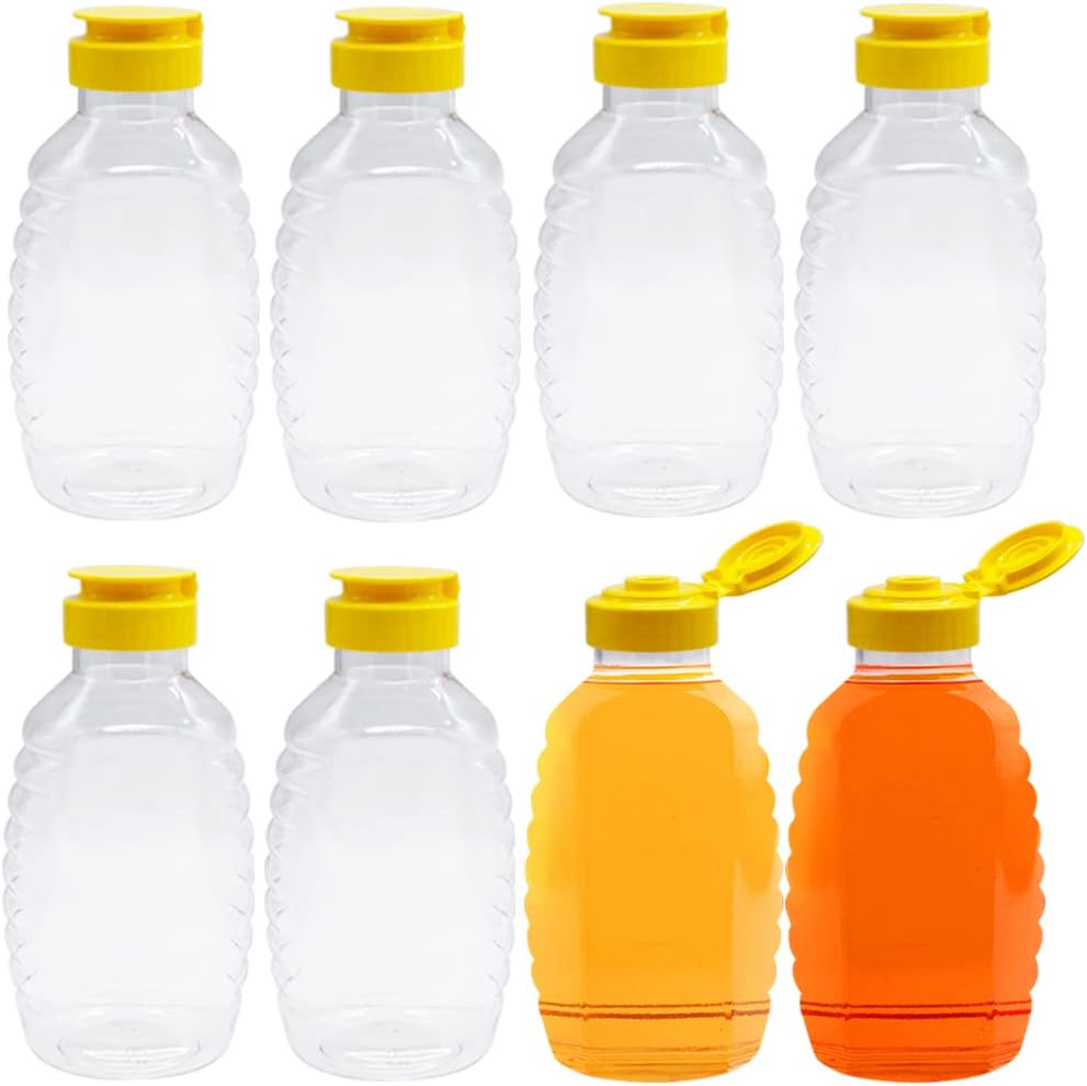 8 Pack 16oz Clear Plastic Honey Bottles,Refillable Food Grade Honey Container,Squeeze Honey Bottle With Leak Proof Flip-Top Caps for Storing and Dispensing - Image 1