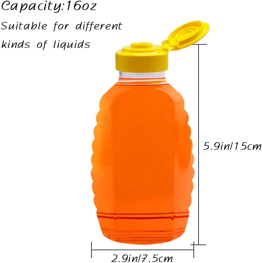 8 Pack 16oz Clear Plastic Honey Bottles,Refillable Food Grade Honey Container,Squeeze Honey Bottle With Leak Proof Flip-Top Caps for Storing and Dispensing - Image 2