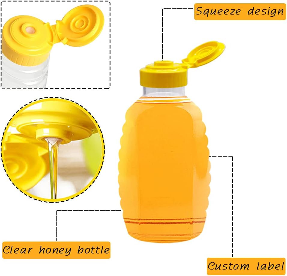 8 Pack 16oz Clear Plastic Honey Bottles,Refillable Food Grade Honey Container,Squeeze Honey Bottle With Leak Proof Flip-Top Caps for Storing and Dispensing - Image 3