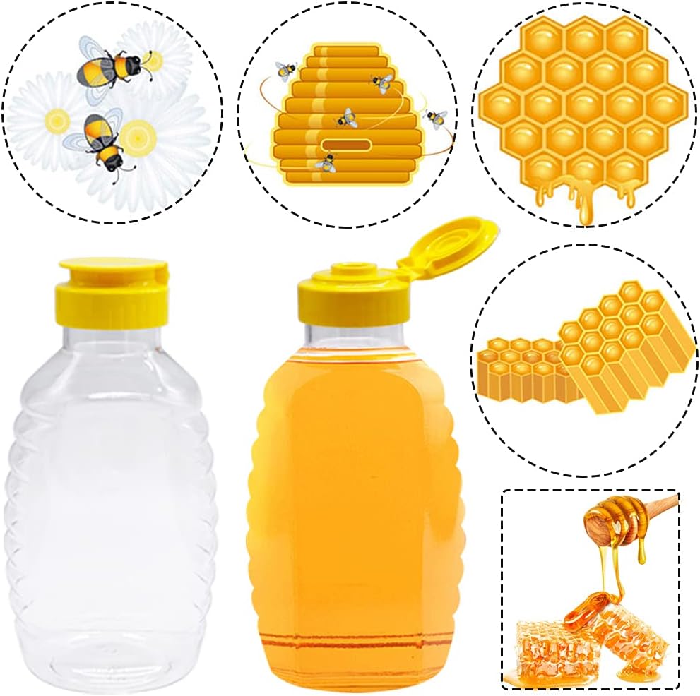 8 Pack 16oz Clear Plastic Honey Bottles,Refillable Food Grade Honey Container,Squeeze Honey Bottle With Leak Proof Flip-Top Caps for Storing and Dispensing - Image 4