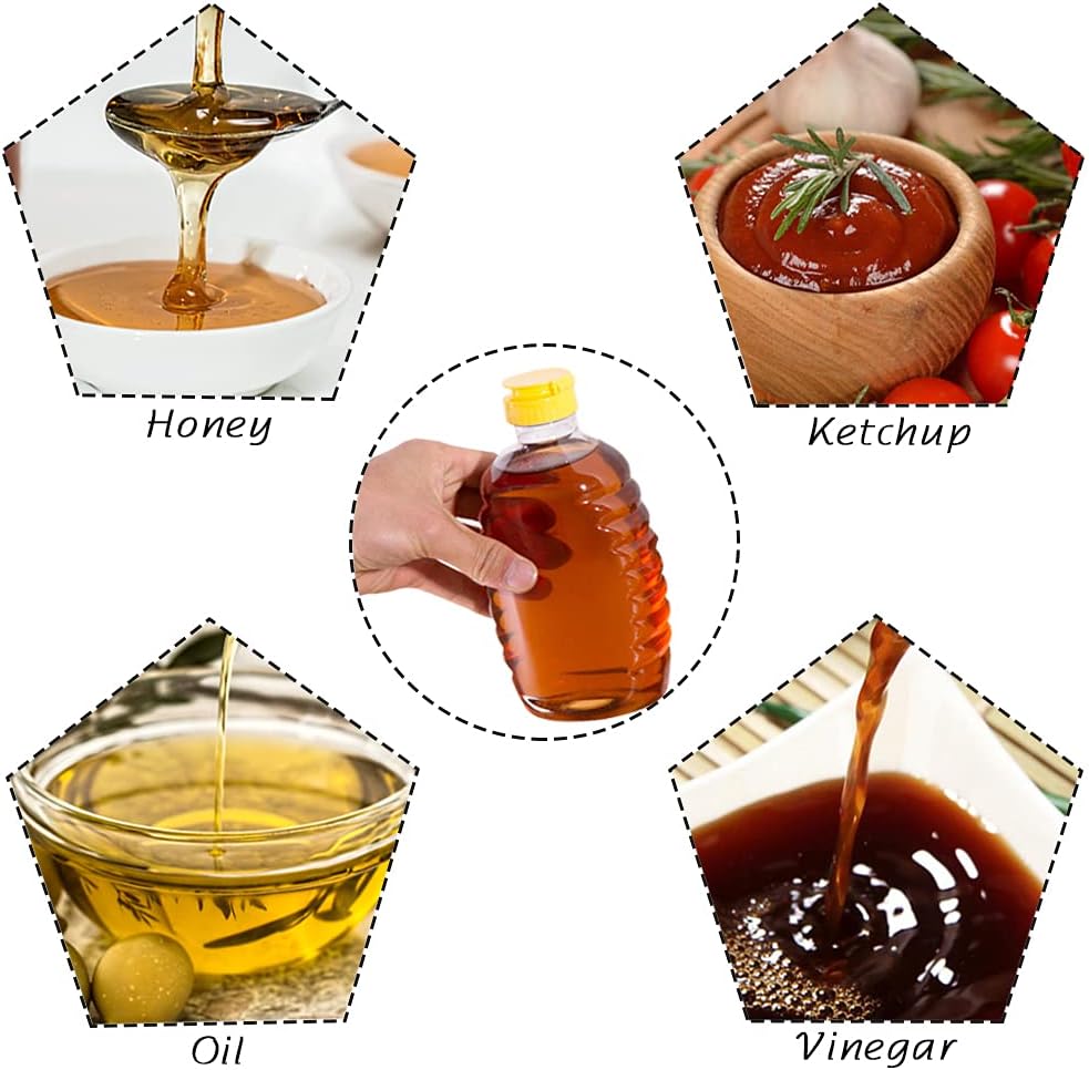 8 Pack 16oz Clear Plastic Honey Bottles,Refillable Food Grade Honey Container,Squeeze Honey Bottle With Leak Proof Flip-Top Caps for Storing and Dispensing - Image 5