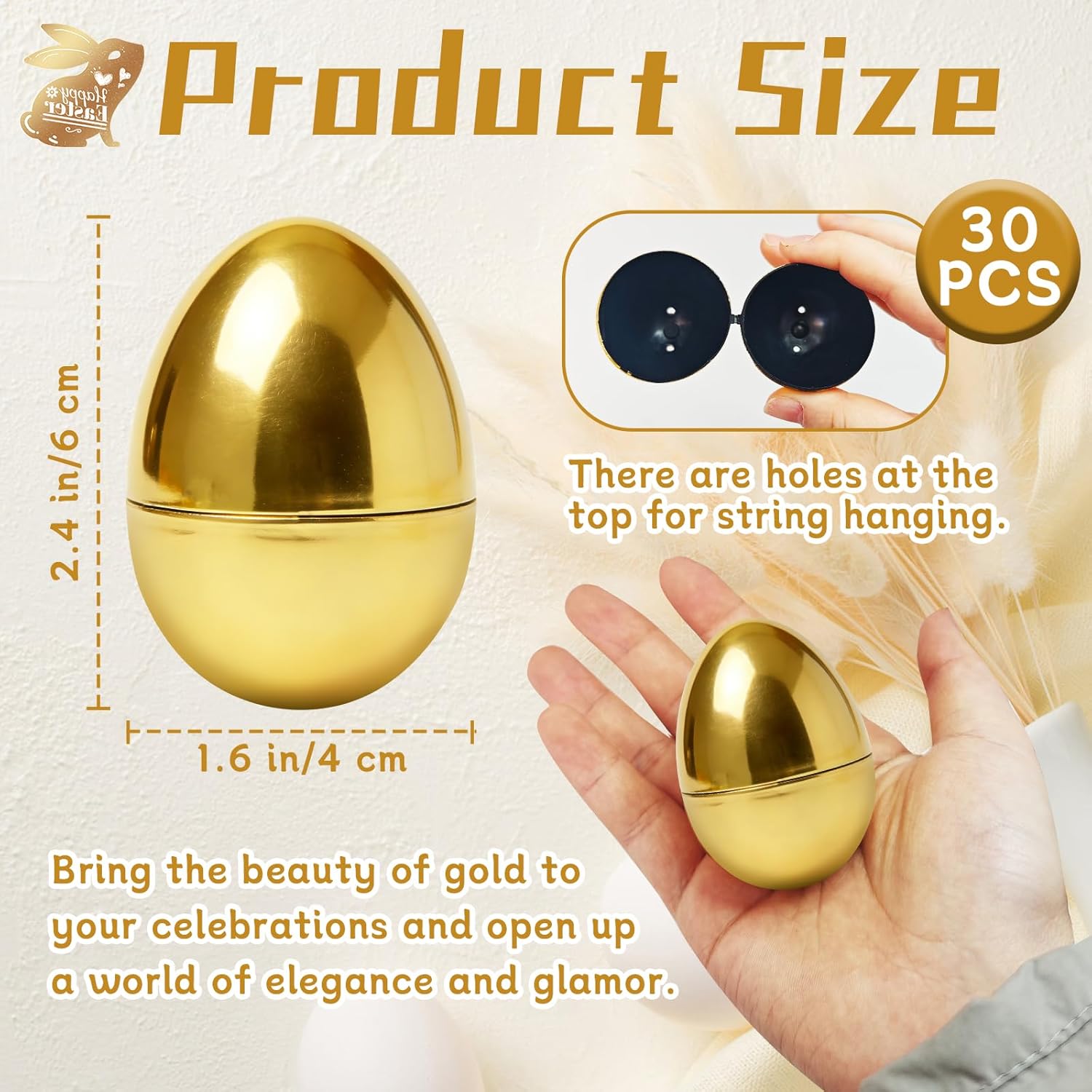 30 Pcs Gold Easter Eggs,2.3