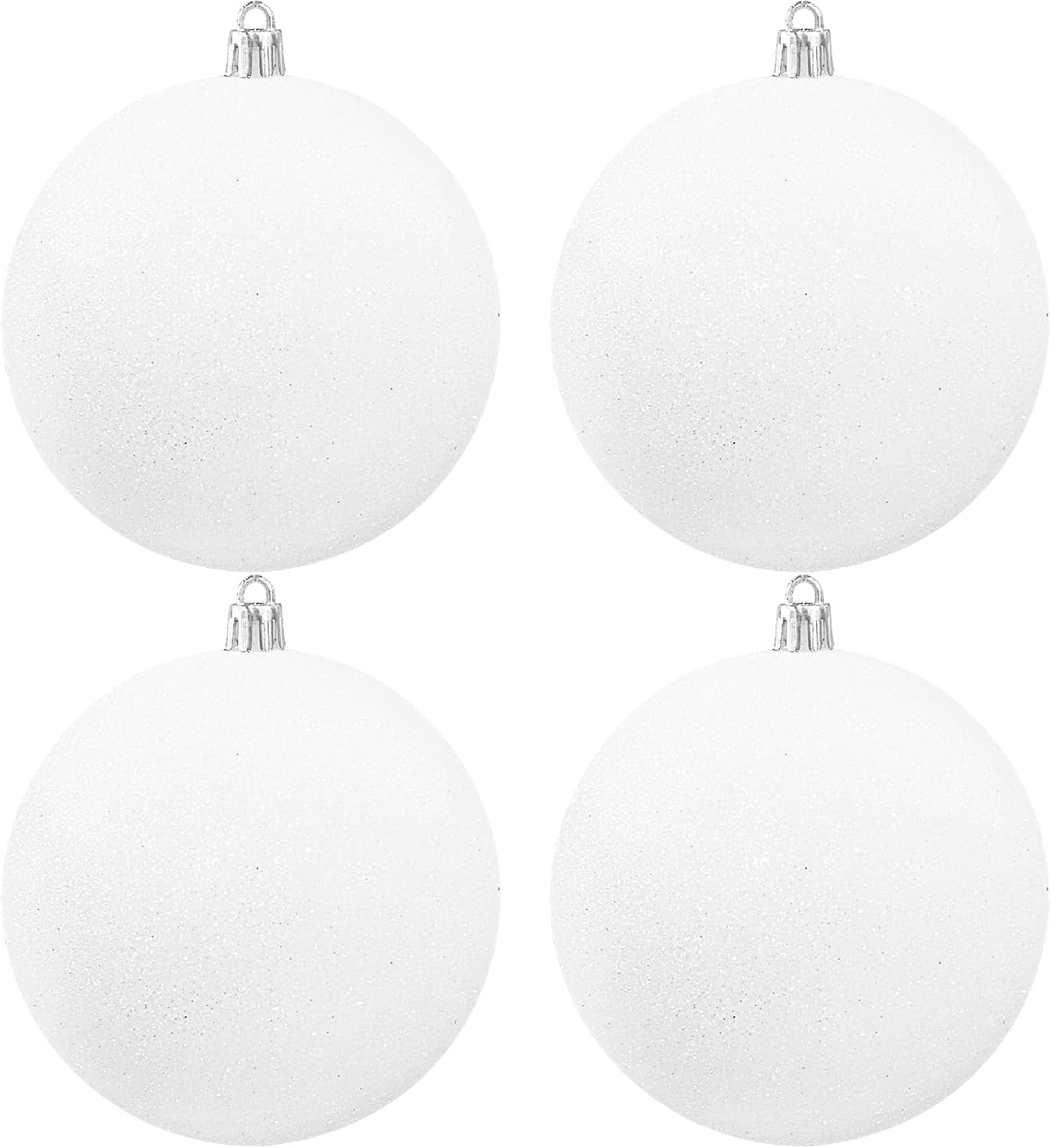 Large 4 in White Glitter Christmas Ornament Balls(4 Pcs),Xmas Sequin Christmas Ball,White Sparkly Hanging Ball Ornament for Tree Home Wedding Party Decor,Winter Theme Tree Decoration - Image 1